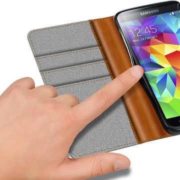 CoolGadget Handyhülle Denim Schutzhülle Flip Case für Samsung Galaxy S5 / S5 Neo 5,1 Zoll, Book Cover Handy Tasche Hülle für Samsung S5 Klapphülle