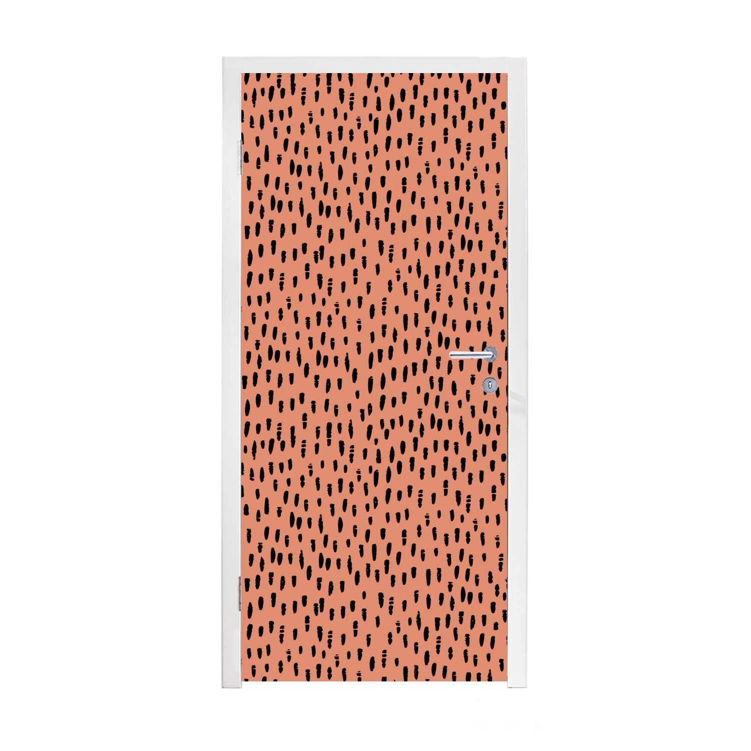 Türtapete Polka Orange, Schwarz - dots cm Türaufkleber, St), 75x205 bedruckt, MuchoWow Matt, Fototapete für Tür, - (1