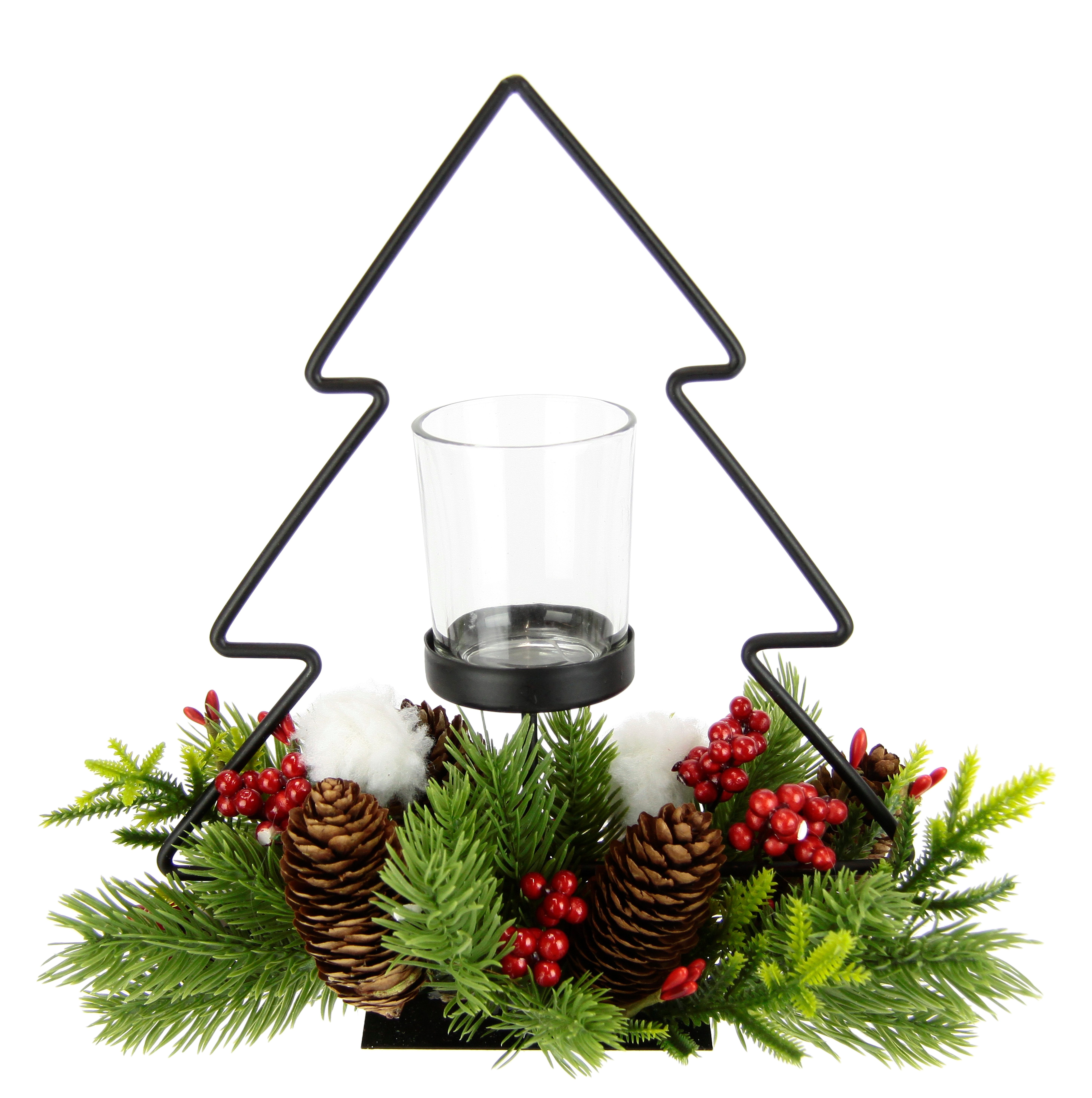 I.GE.A. Teelichthalter Dekofigur Metall-Tannenbaum mit Glaseinsatz (1 St), Tannenzweige Zapfen Kerzenhalter Dekolicht Weihnachtsdeko Windlicht