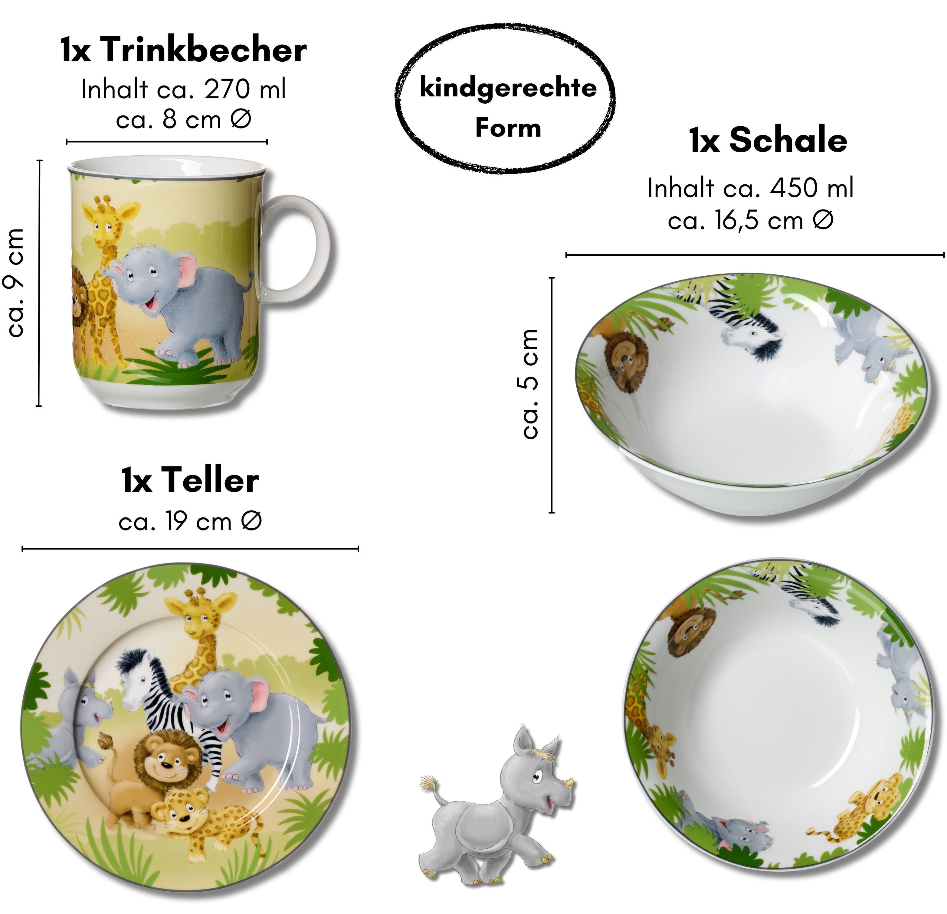 Ritzenhoff & Breker Kindergeschirr-Set Afrikatiere (3-tlg), 1 Personen, Porzellan, in Geschenkverpackung – Bild 4 von 4