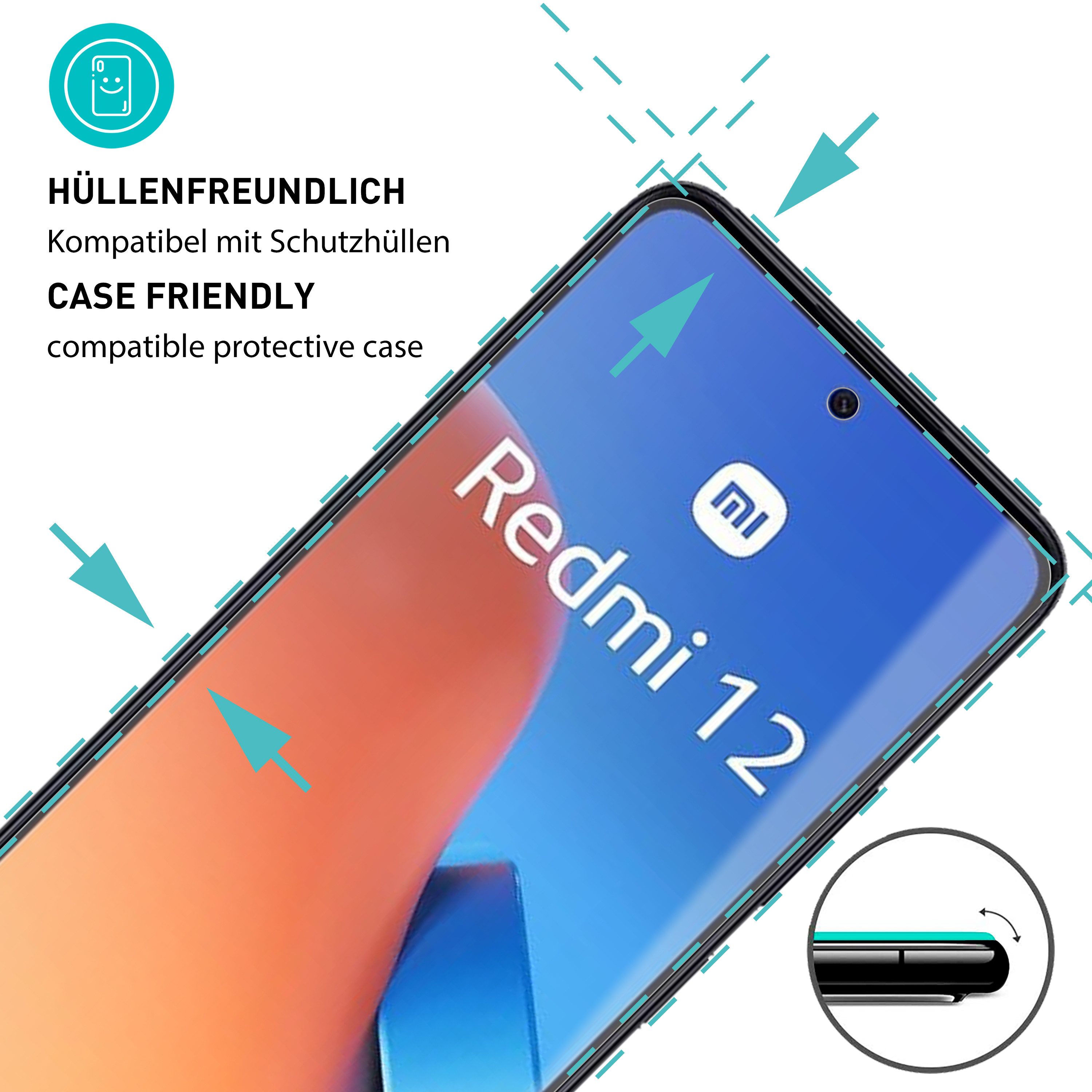 smartect Displayschutzglas Schutzglas Panzerfolie Klar für Xiaomi Redmi 12 4G / 5G, Set, 3 Stück, Schutzfolie Glasschutz Bildschirm