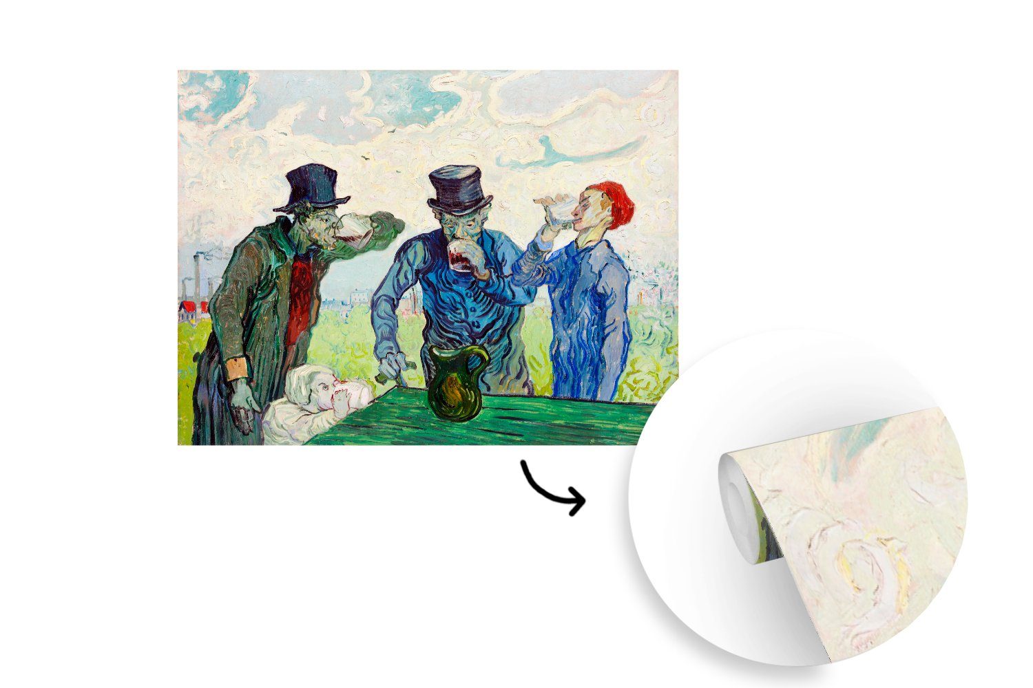 Wandtapete St), Tapete van Wohnzimmer, für Trinker Vincent Die - bedruckt, Matt, Vinyl (5 MuchoWow Montagefertig Fototapete Gogh,