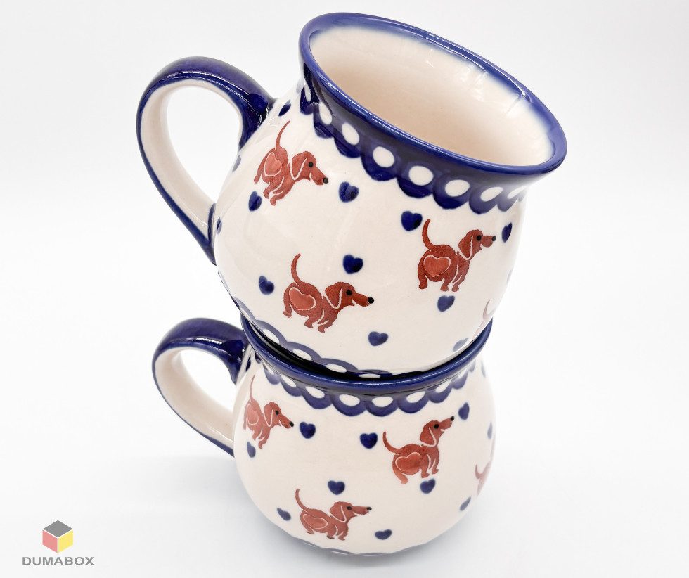 Ceramika Bolesławiecka Kalich Becher Handgefertigte Bunzlauer Keramik DACHSHUND Becher 500 ml