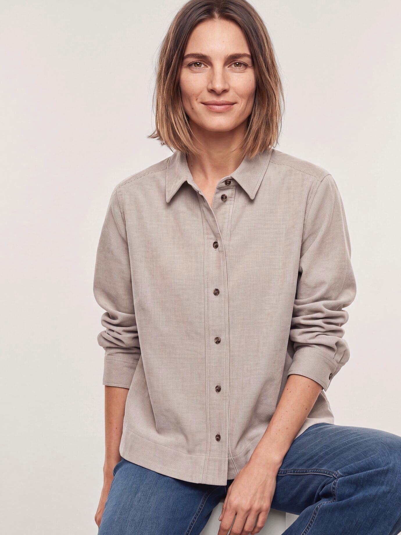 Walbusch Langarmbluse Damen Two-Tone Cord Bluse Boxi Blusenkragen Langarm, modisch, pflegeleicht, atmungsaktiv, wärmend
