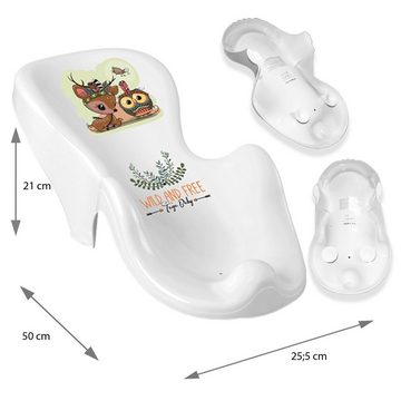 Tega-Baby Babybadewanne 4 Teile SET AB -Wild & Free + Ständer Grau - Abflussset Baby Wanne, (Premium.Set Made in Europe), Wanne + Badesitz + Töpfchen + Ablauf Set + Ständer