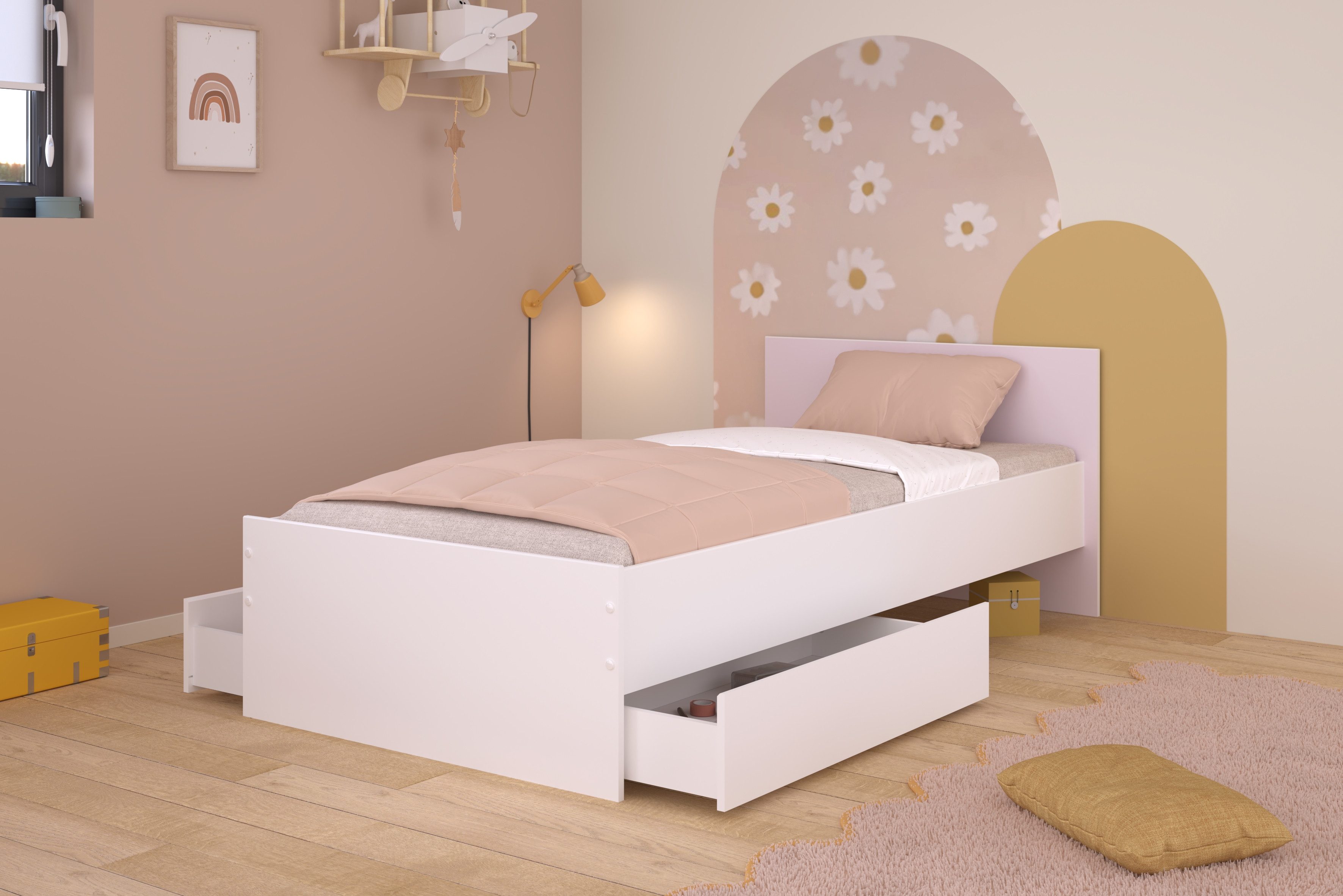 Parisot Stauraumbett Pirouette 5 (Set, 1-tlg), Kopfteil - drehbar Grau oder Rosa