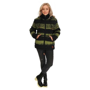 KUNST UND MAGIE Kapuzenstrickjacke Strickjacke Wolle Bunte Patchwork Jacke Fleecefutter abnehmbare Kapuze