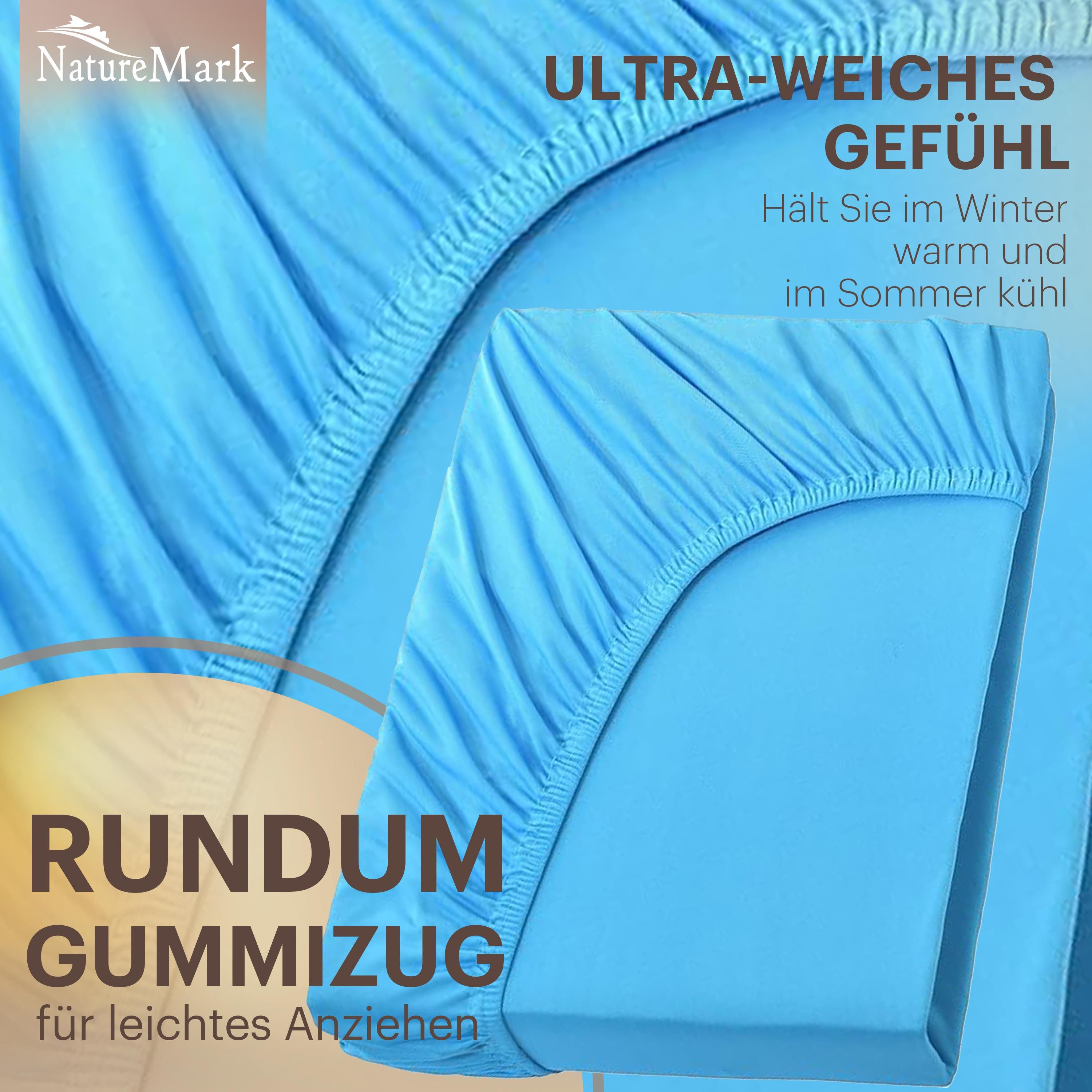 NatureMark Spannbettlaken Boxspringbett Spannbetttuch 200x220cm, Baumwolle, Gummizug: rundum, (1 Stück), 40 cm Steghöhe - 200 x 220cm Spannbetttuch, Türkis – Bild 5 von 5