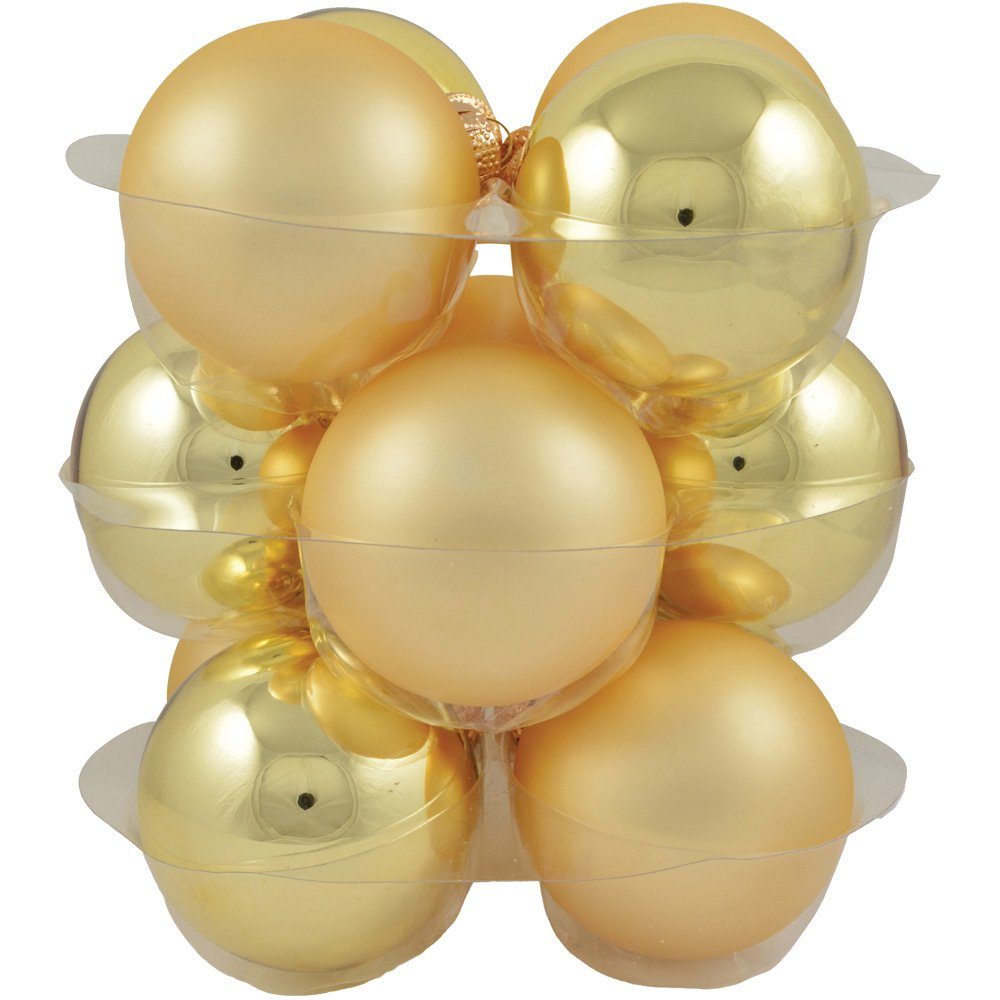 RIFFELMACHER & WEINBERGER Weihnachtsbaumkugel Glas im Koffer 26270 (14 Stück) Ø 8 cm - Gold Matt und Glänzend, aus Glas