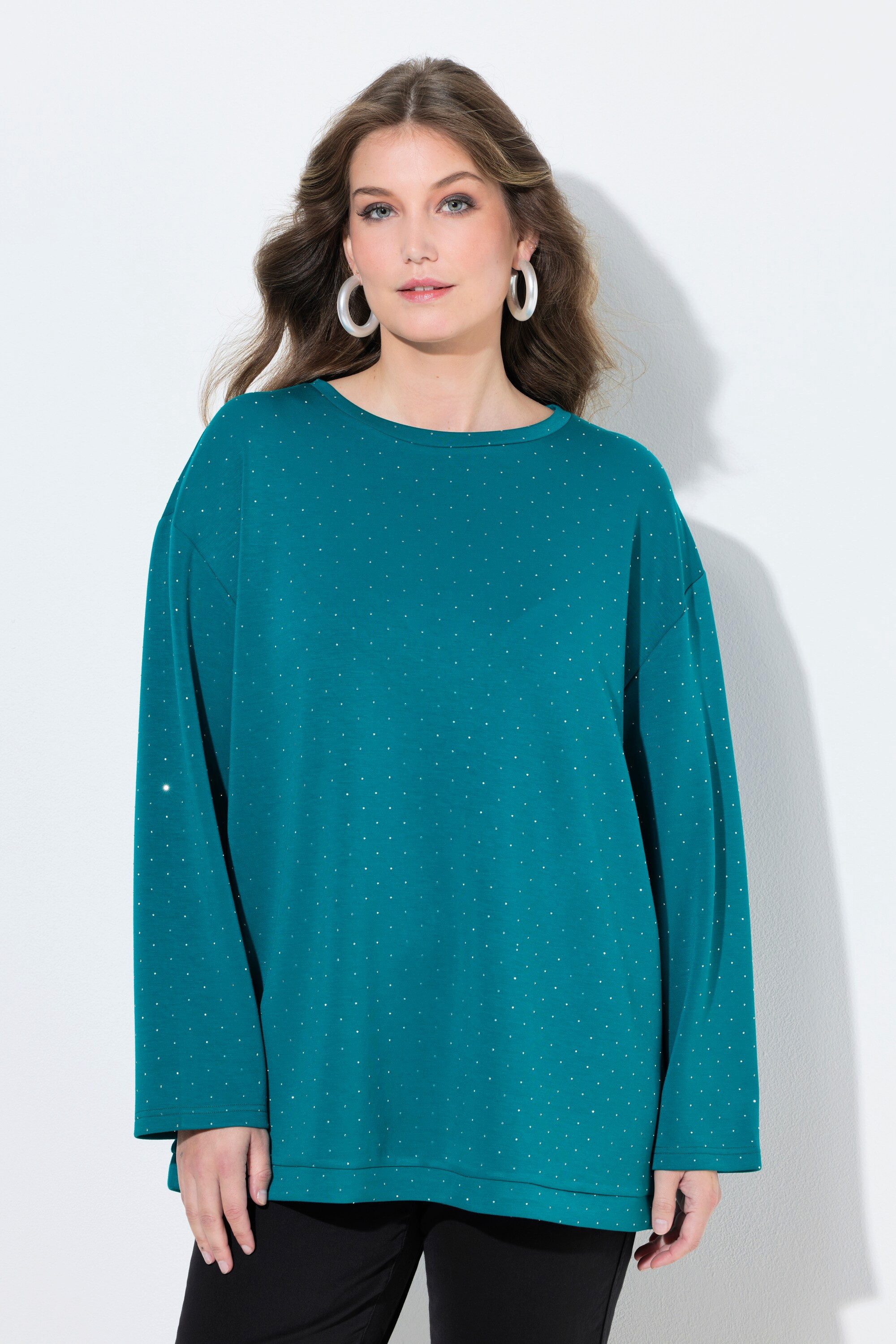 MIAMODA Sweatshirt Sweatshirt Boxy Fit Scuba-Sweat Glitzersteinchen