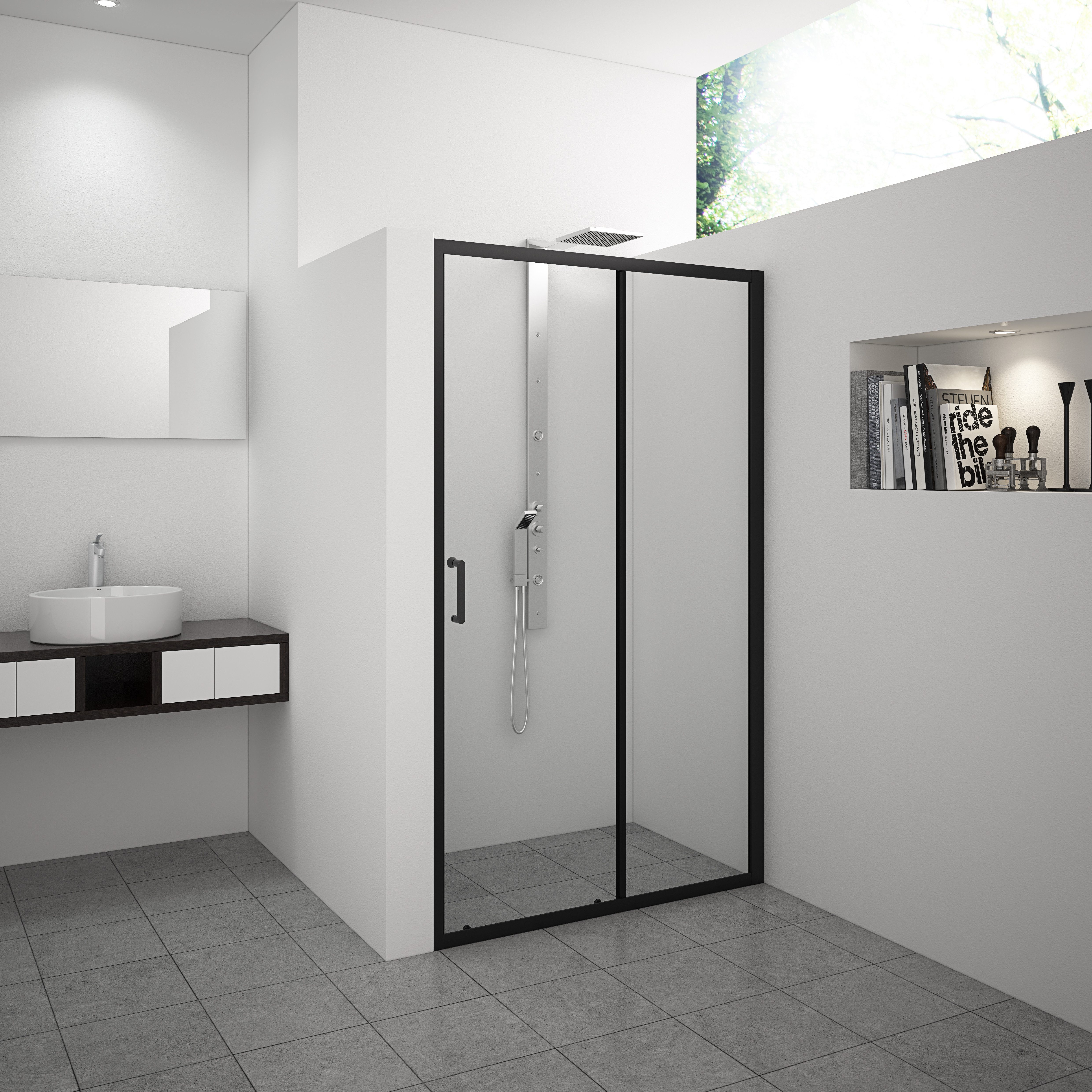 Marwell Dusch-Doppelschiebetür Style, 120x195 cm, Einscheibensicherheitsglas, seitenverkehrt aufbaubar, hochwertige Aluminiumprofile