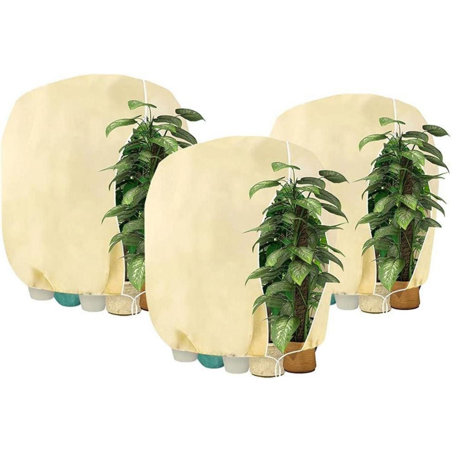 LuxusKollektion Abdeckhaube Pflanzenabdeckung Winterschutz Reißverschluss 120x180cm beige-3 Stück
