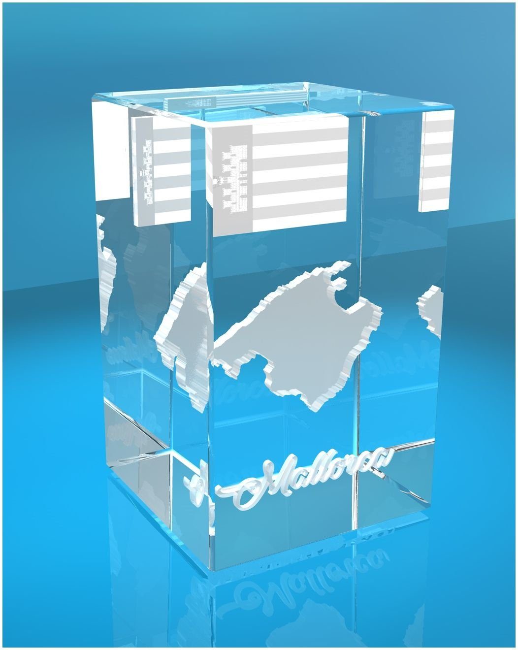 I Germany, Familienbetrieb Mallorca, in Geschenkbox, Dekofigur VIP-LASER Made Hochwertige 3D Glasquader