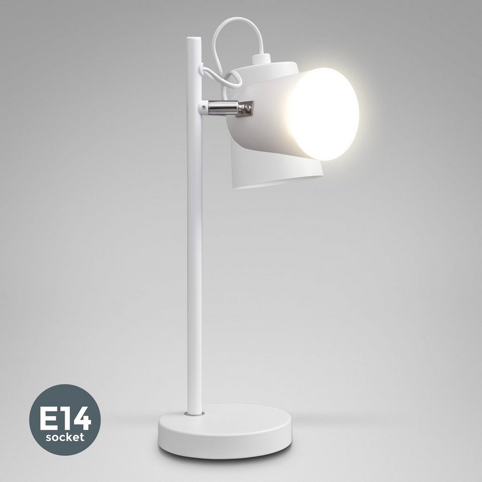 Tischlampe Weiß E14 B.K.Licht LED Leuchtmittel, Leselampe Schwenkbar Tischleuchte, LED ohne Schreibtisch-Lampe