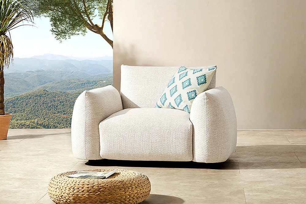 riess-ambiente Gartensessel SEAHAWK creme - Olefin-Bezug, Aluminium-Gestell, In- & Outdoor (Einzelartikel, 1-St), 1-Sitzer-Sofa mit Polsterung – ideal für Terrasse, Balkon & Garten