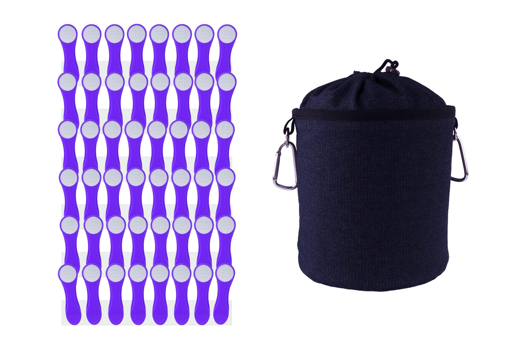 trendfinding Wäscheklammern 48 Wäscheklammern Lila Edelstahl und 1 Denim Wäscheklammerbeutel Blau, Mit neuester Klammertechnik für empfindliche Wäsche