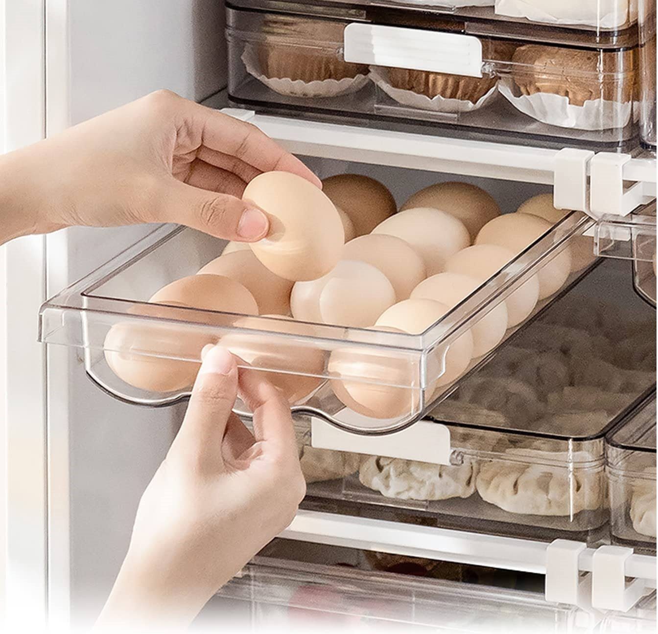 Schubladen Griff Eierbox Kühlschränken/Frischhalten), Eier, für bis Küche, zu AKKEE Eierhalter Kühlschrank, Transparent 18 mit Große für für Eierkorb Schubladentyp (1-tlg., Eierhalter Eierbehälter