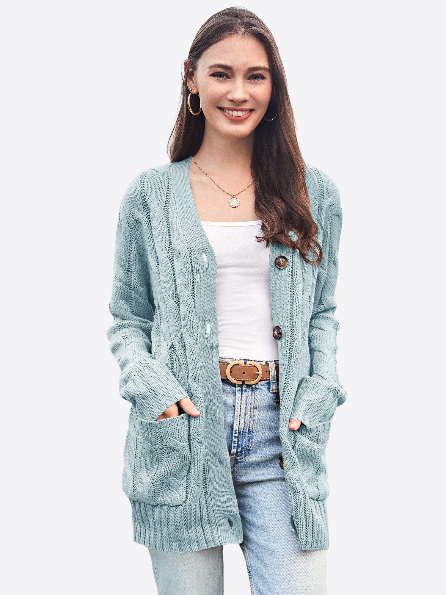 Imily Bela Cardigan Damen Langarm Button-Down Zopfmusterjacke (Packung, 1-t günstig online kaufen