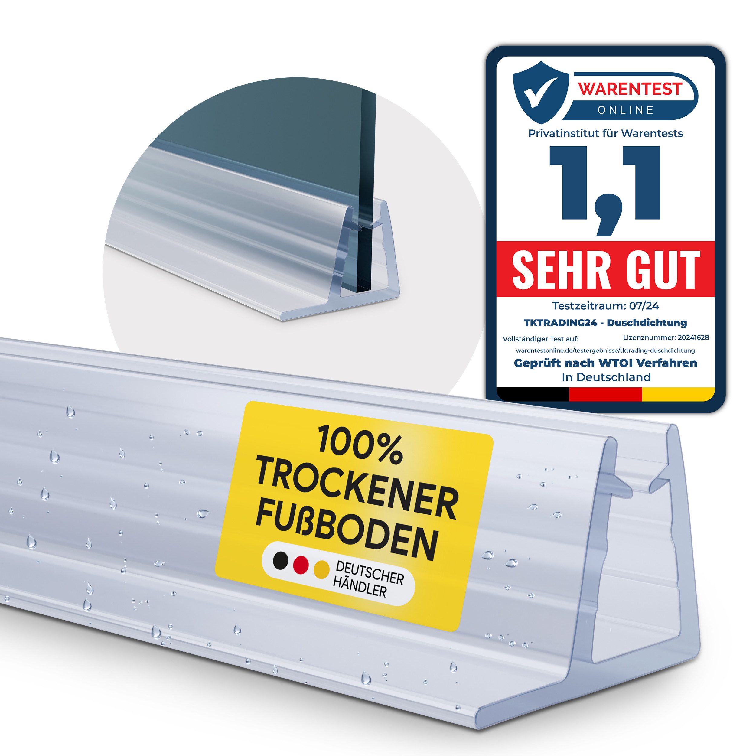 tktrading24 Duschdichtung PVC Ersatzdichtung Duschkabine TYP-4 2m Glas: 4-10mm Lippe: 10-28mm, L: 200 cm