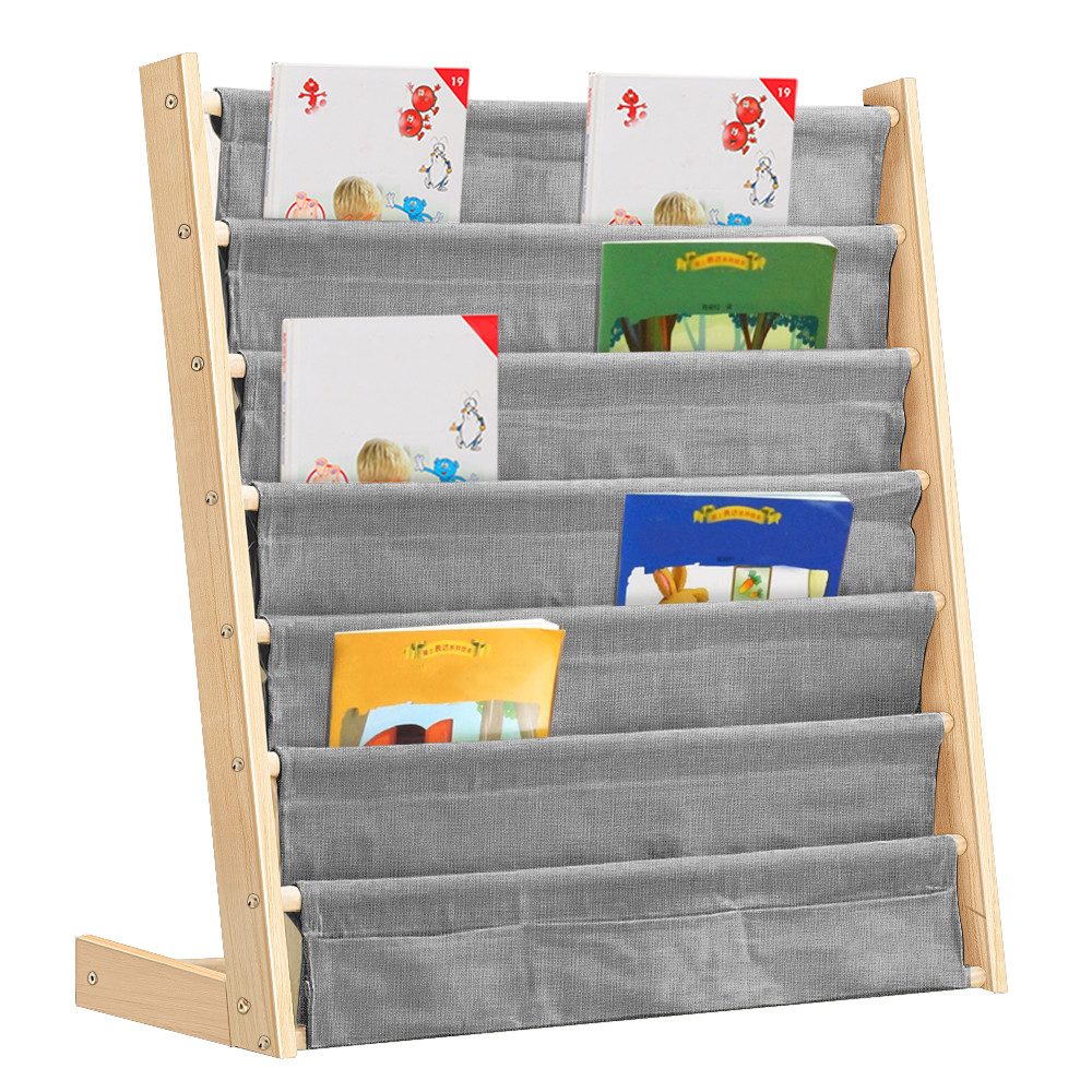 JEOBEST Bücherregal Kinder Bücherregal, Kinder-Bilderbuchregal, 7-Stöckige, Holz, Naturbeige