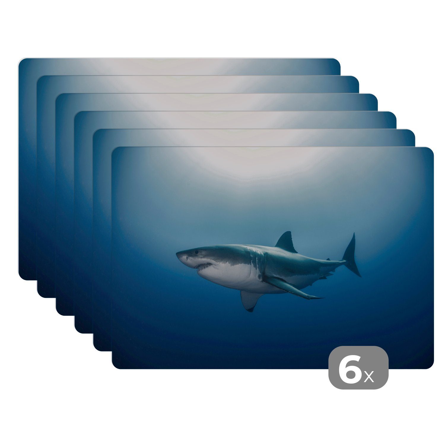 Platzset, Seitenansicht eines Weißen Hais, MuchoWow, (6-St), Platzset, Platzdecken, Platzmatte, Tischmatten, Schmutzabweisend