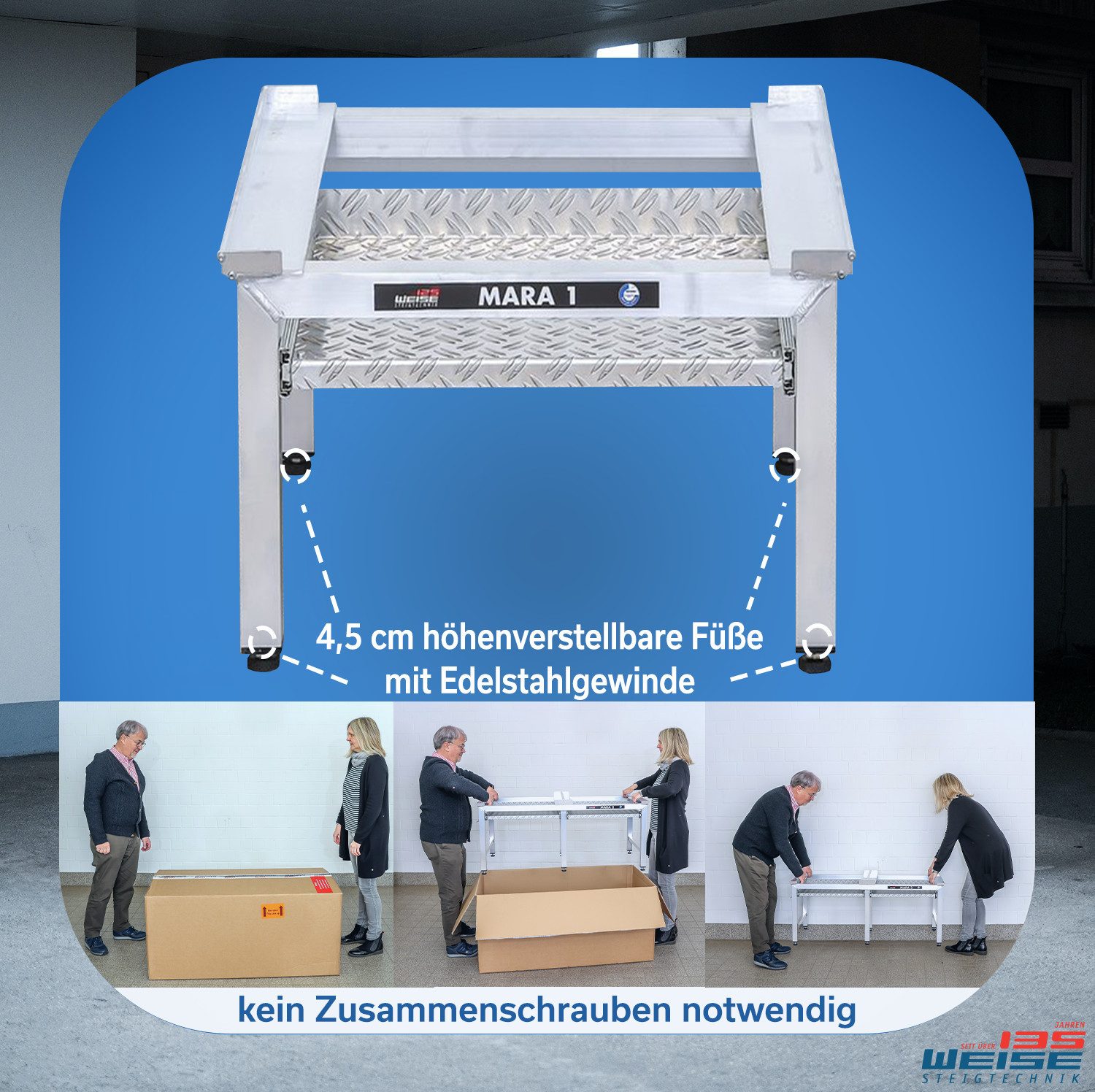 Weise Steigtechnik Waschmaschinenuntergestell Mara 1, für Waschmaschinen & Trockner, 1000kg Tragkraft, 35cm hoch mit Auszug – Bild 4 von 5