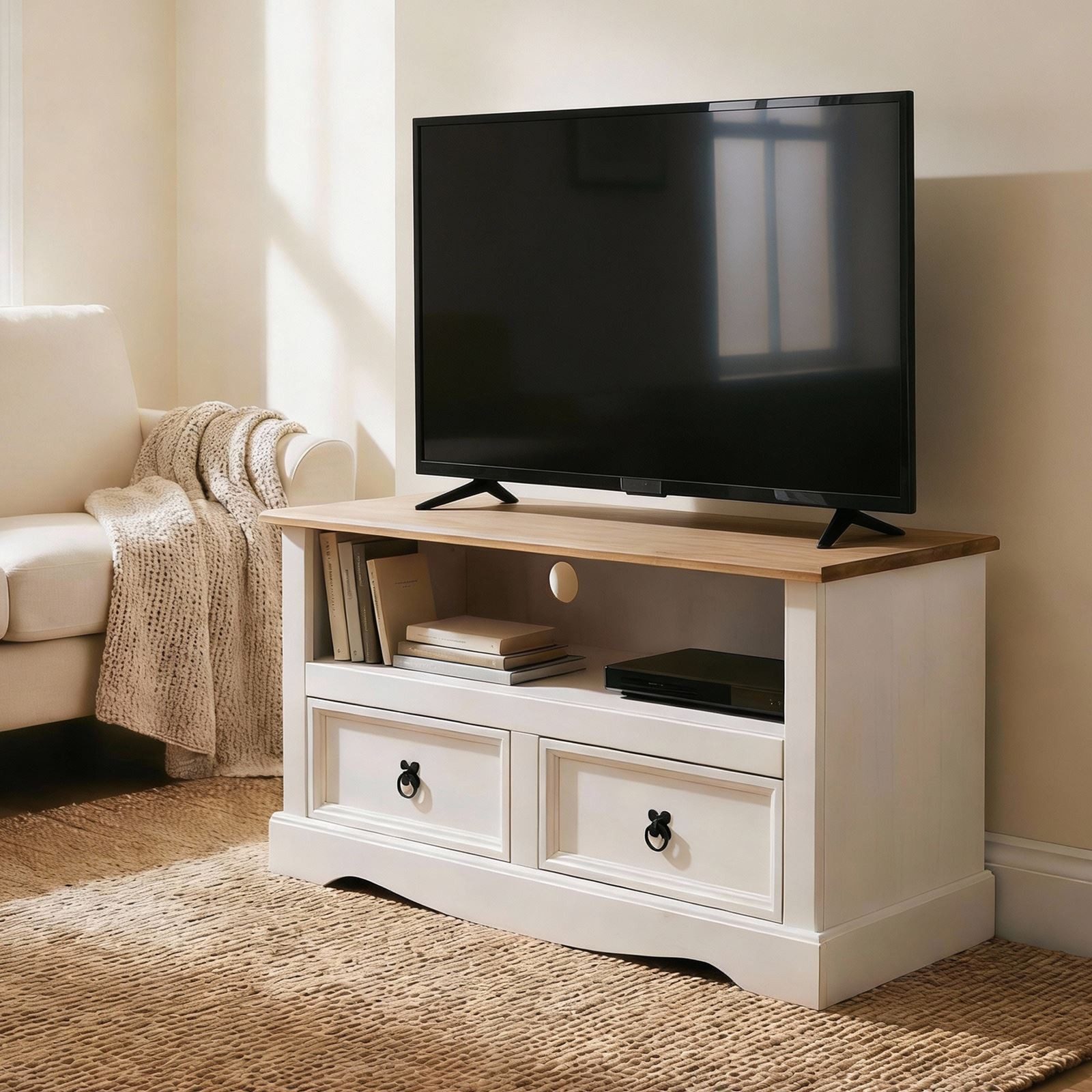 CARO-Möbel Lowboard CAMPO, TV Lowboard Mexiko Stil Fernsehtisch Kiefer massiv Fernsehschrank Me