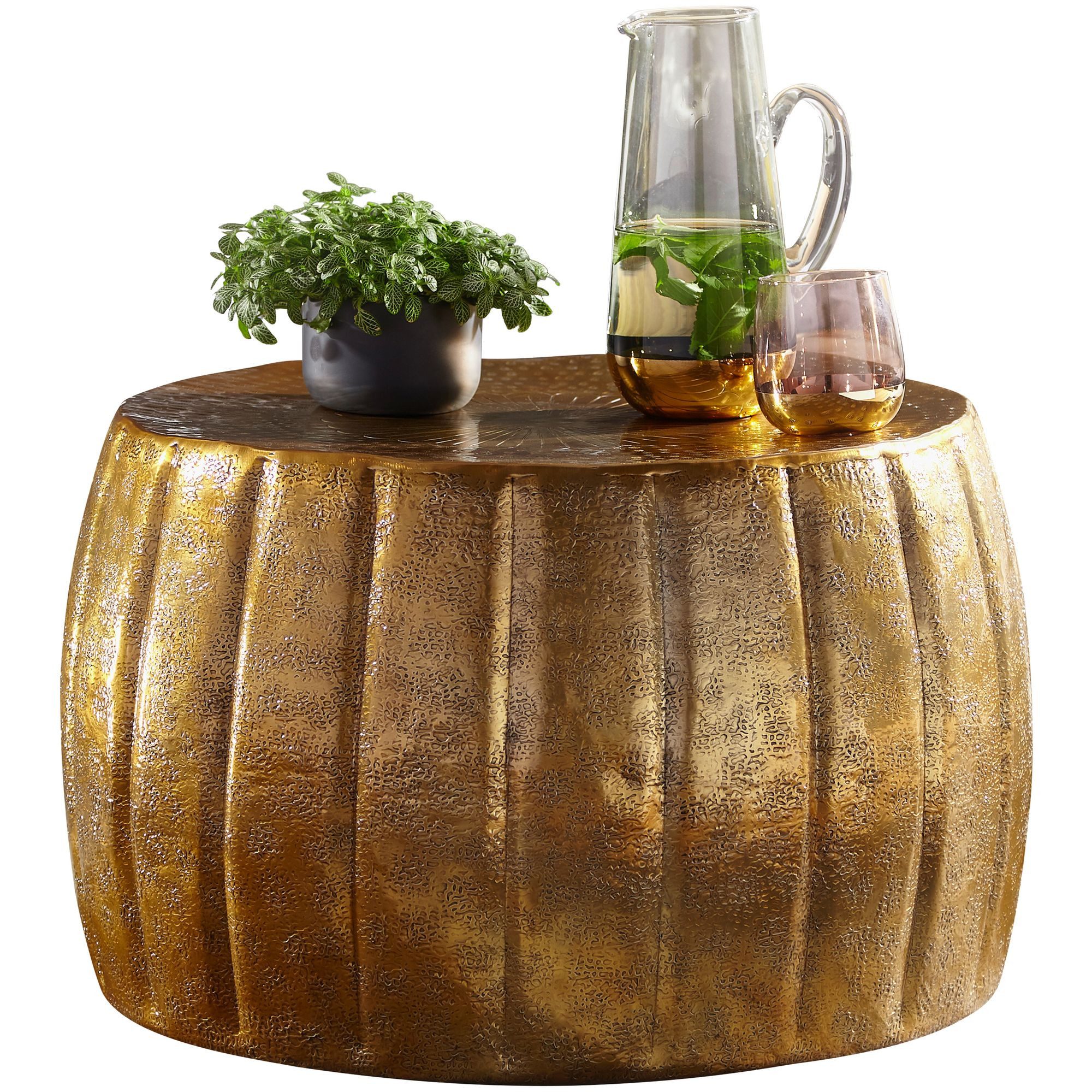 Wohnling Couchtisch WL5.504 Wohnzimmertisch Rund Sofatisch Gold Stubentisch Metall (60x36x60 cm Aluminium Hammerschlag Gold Rund), Sofatisch Orientalisch, Kleiner Wohnzimmertisch