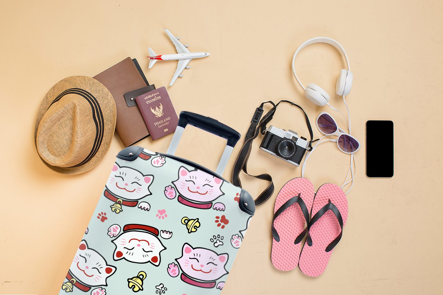 Handgepäckkoffer rollen, - Muster, Ferien, mit 4 Reisetasche für Reisekoffer Haustiere - Rollen, Katze Trolley, Handgepäck MuchoWow