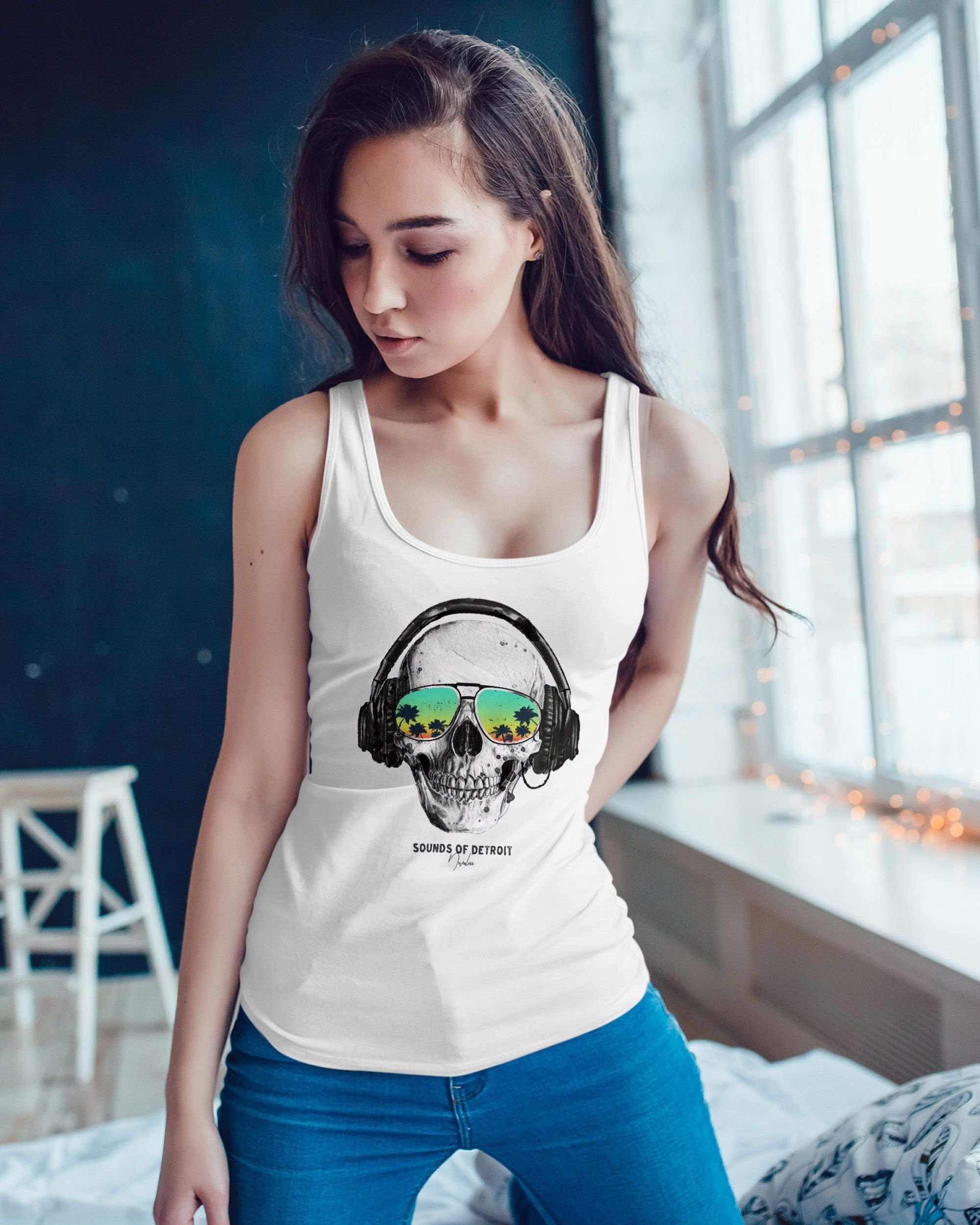Neverless Tanktop Damen Tank-Top Totenkopf Kopfhörer günstig online kaufen