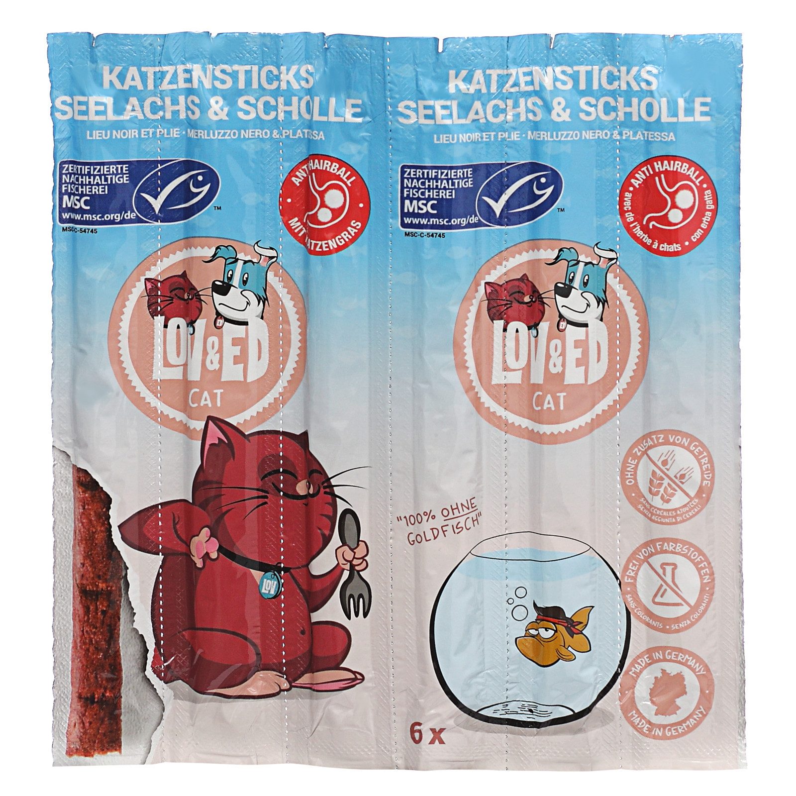Lov&Ed Cat, Katzensticks Seelachs & Scholle, 30 g, 6 Stück, Snack für: Katze