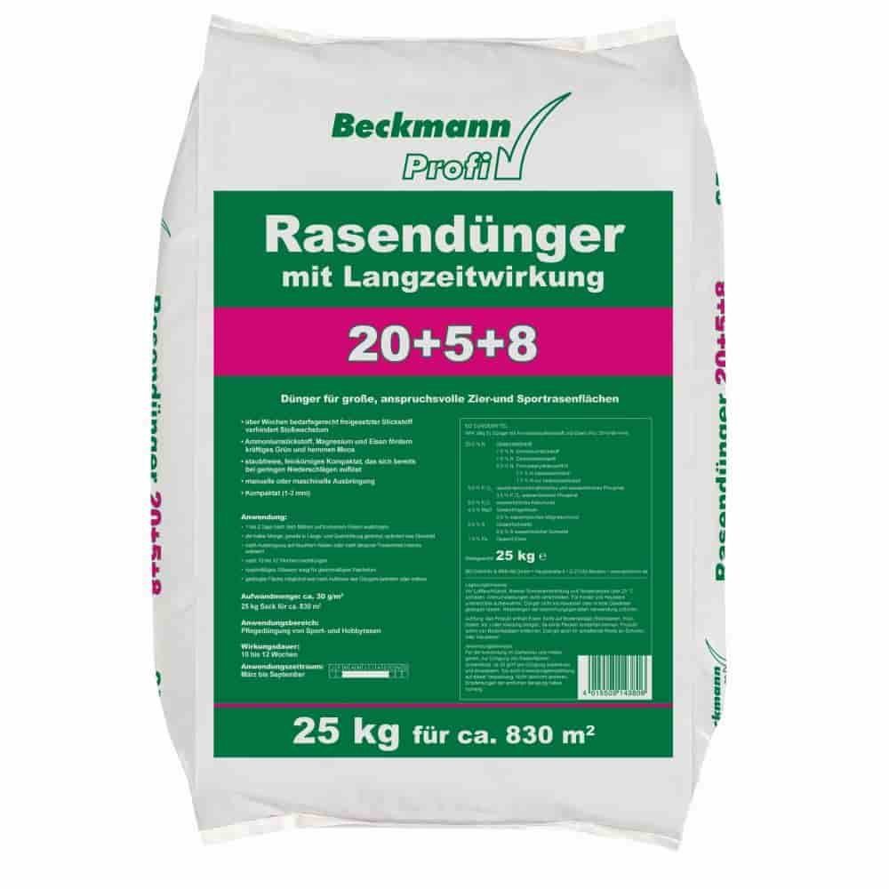 Rasendünger 25 kg Rasendünger mit Langzeitwirkung 20+5+8 Beckmann f.ca. 830m²