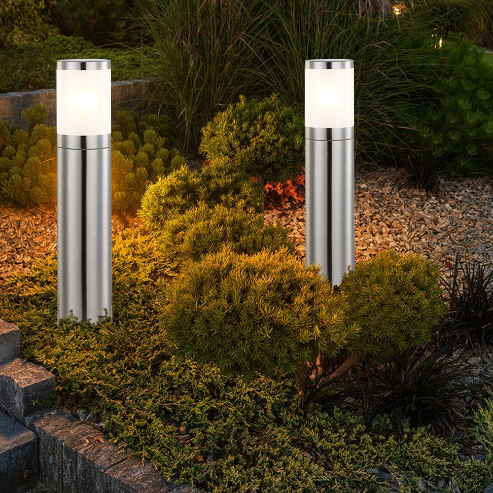 LED Garten Stand Steh etc-shop Sockel Warmweiß, Lampe inklusive, Edelstahl Außen-Stehlampe, Leuchte Leuchtmittel Außen