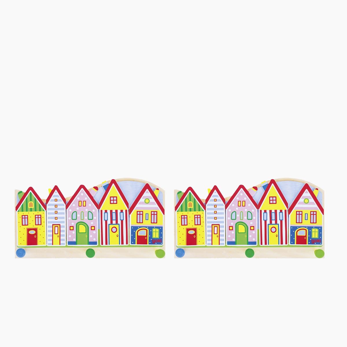goki Garderobenpaneel Garderobe Kleine Stadt 2er Set (Spar-Set, 2 St., set), Garderobe aus Holz für Ordnung und Selbstständigkeit