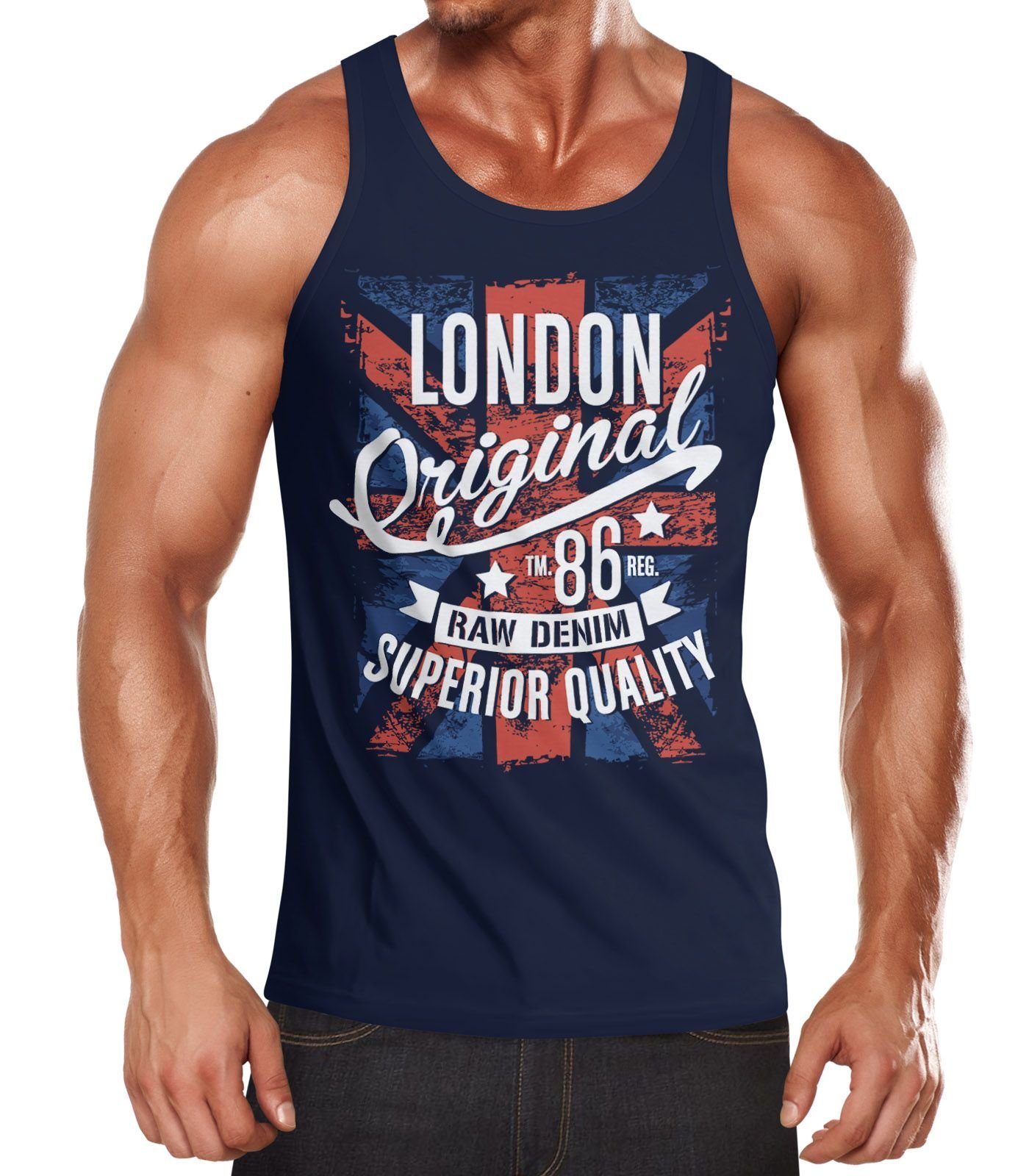 Muskelshirt mit Flagge Vintage England Print Tank-Top Herren Großbritannien Shirt navy London Neverless® Neverless Muscle UK Tanktop