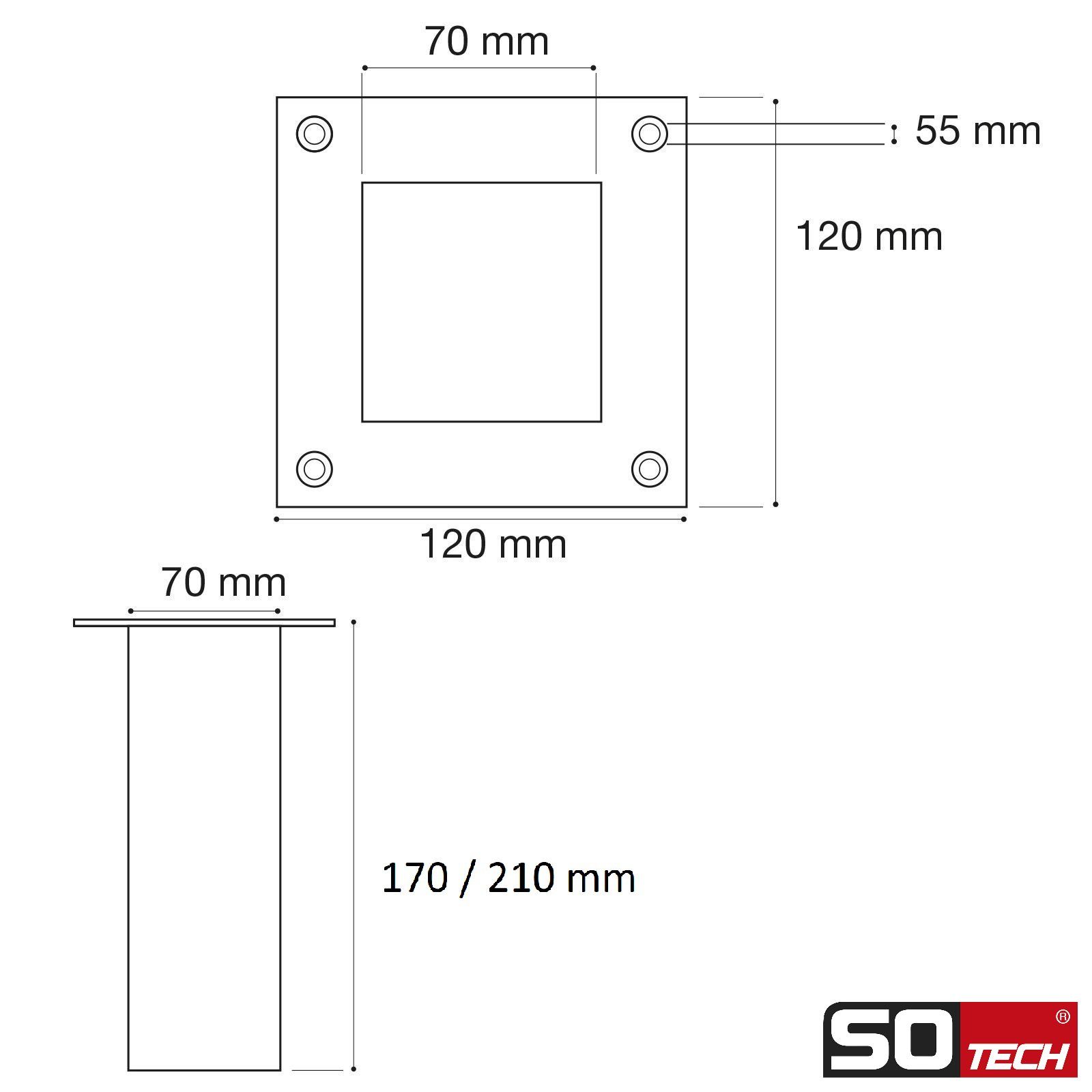 SO-TECH® Möbelbeschlag mm St), mm, kg, bis 70 schwarz Länge Breite (1 70 mm, Tragkraft 30 Höhe Barkonsole, 170