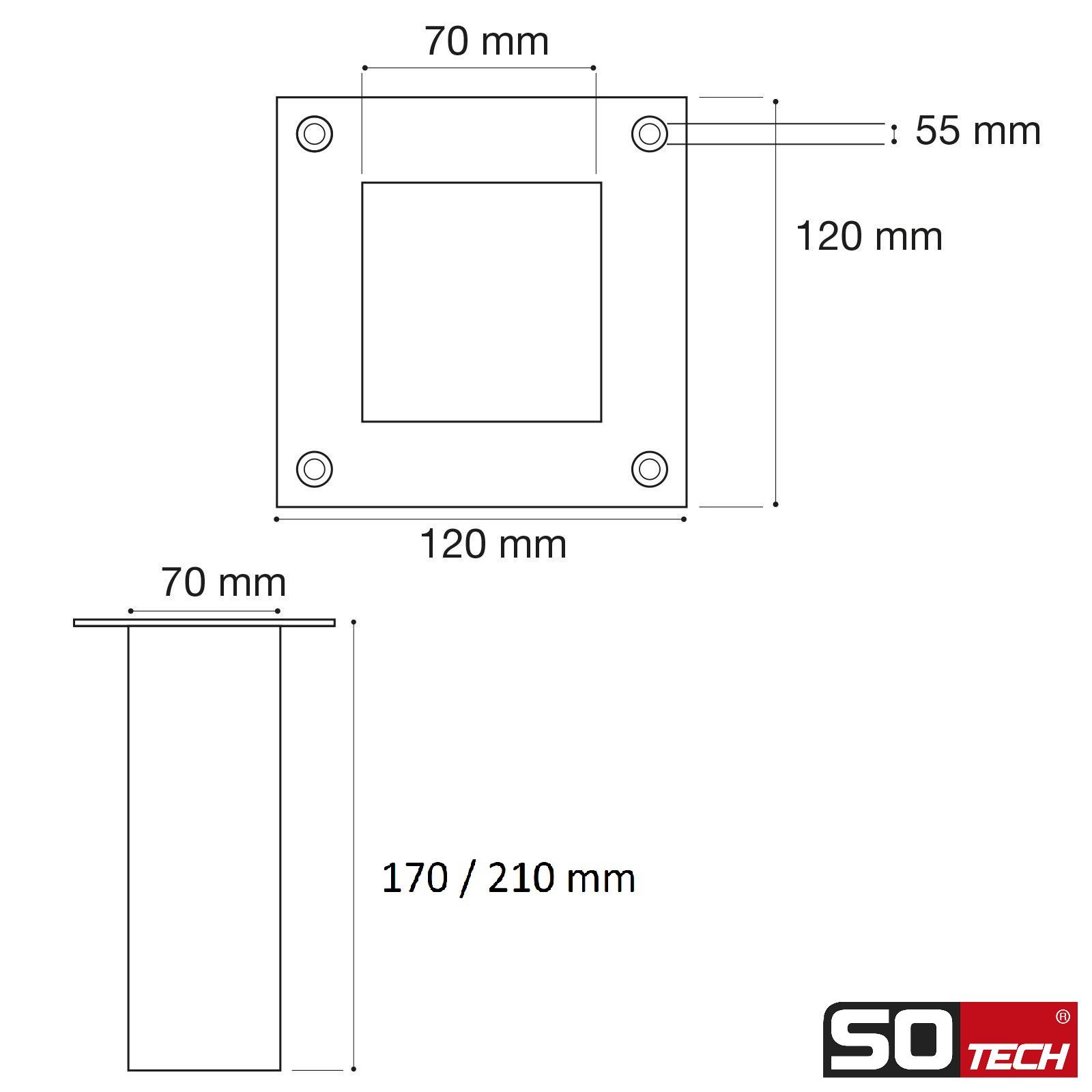 SO-TECH® Tischaufsatz Barkonsole, Tragkraft bis 30 kg, Länge 70 mm, Breite 70 mm, (1-St), Höhe 210 mm, schwarz