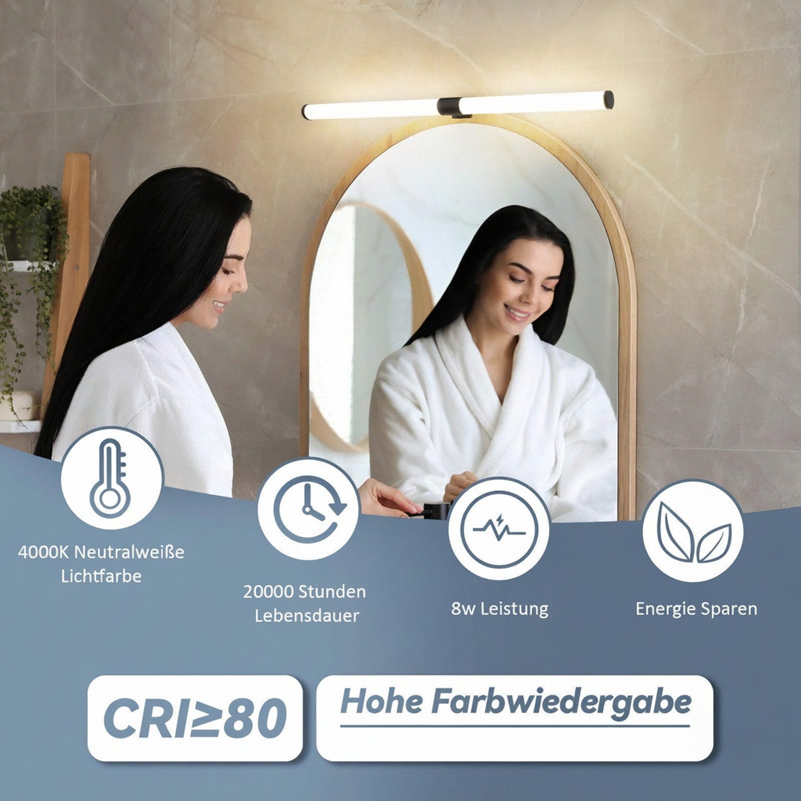 Nettlife LED Spiegelleuchte LED Spiegelleuchte Klemmbar 40/60CM, Neutralweiß, lampe für schrank Keller Küche