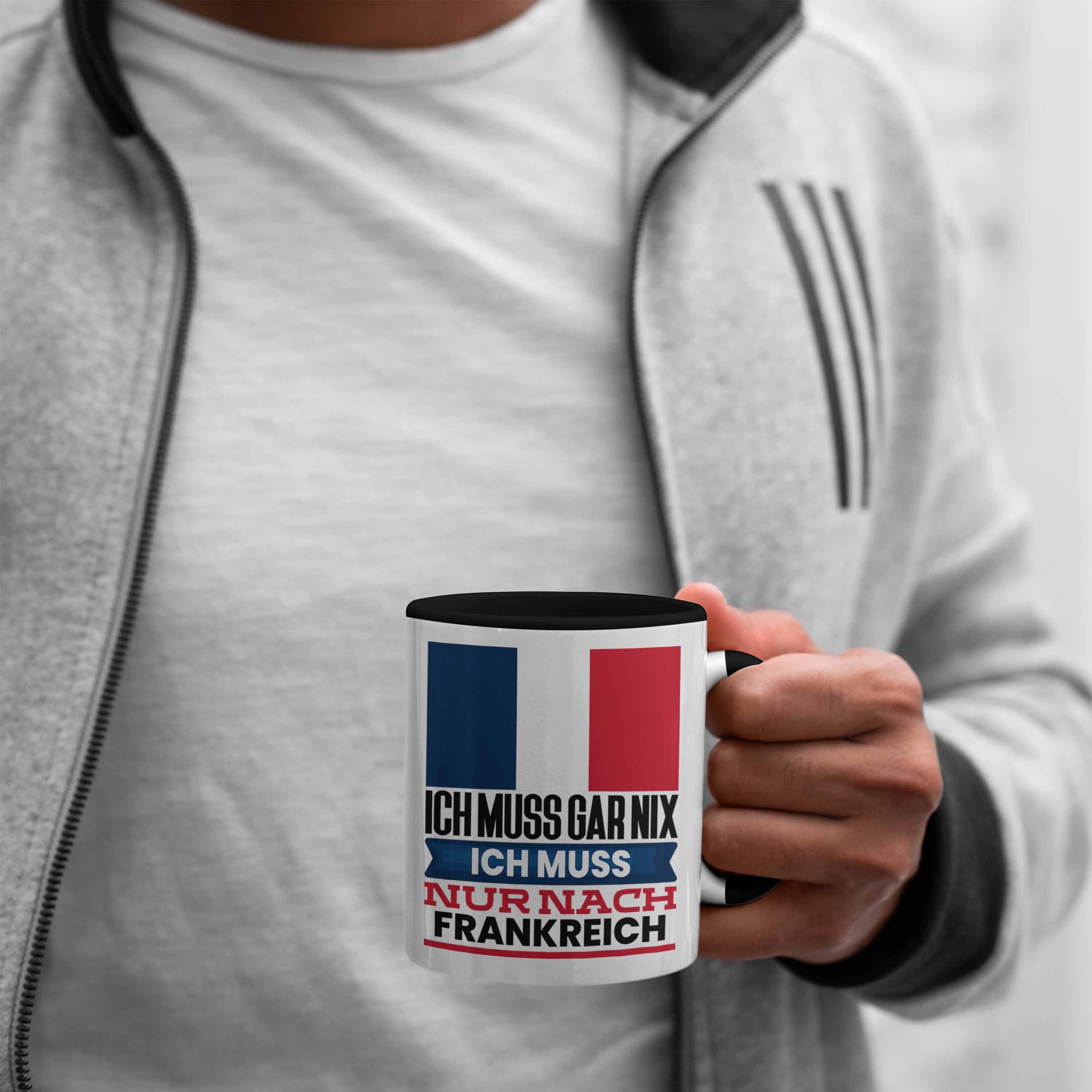 Trendation Tasse Frankreich Geschenkidee für Geburtstag Geschenk Tasse Urlaub Franzosen Schwarz