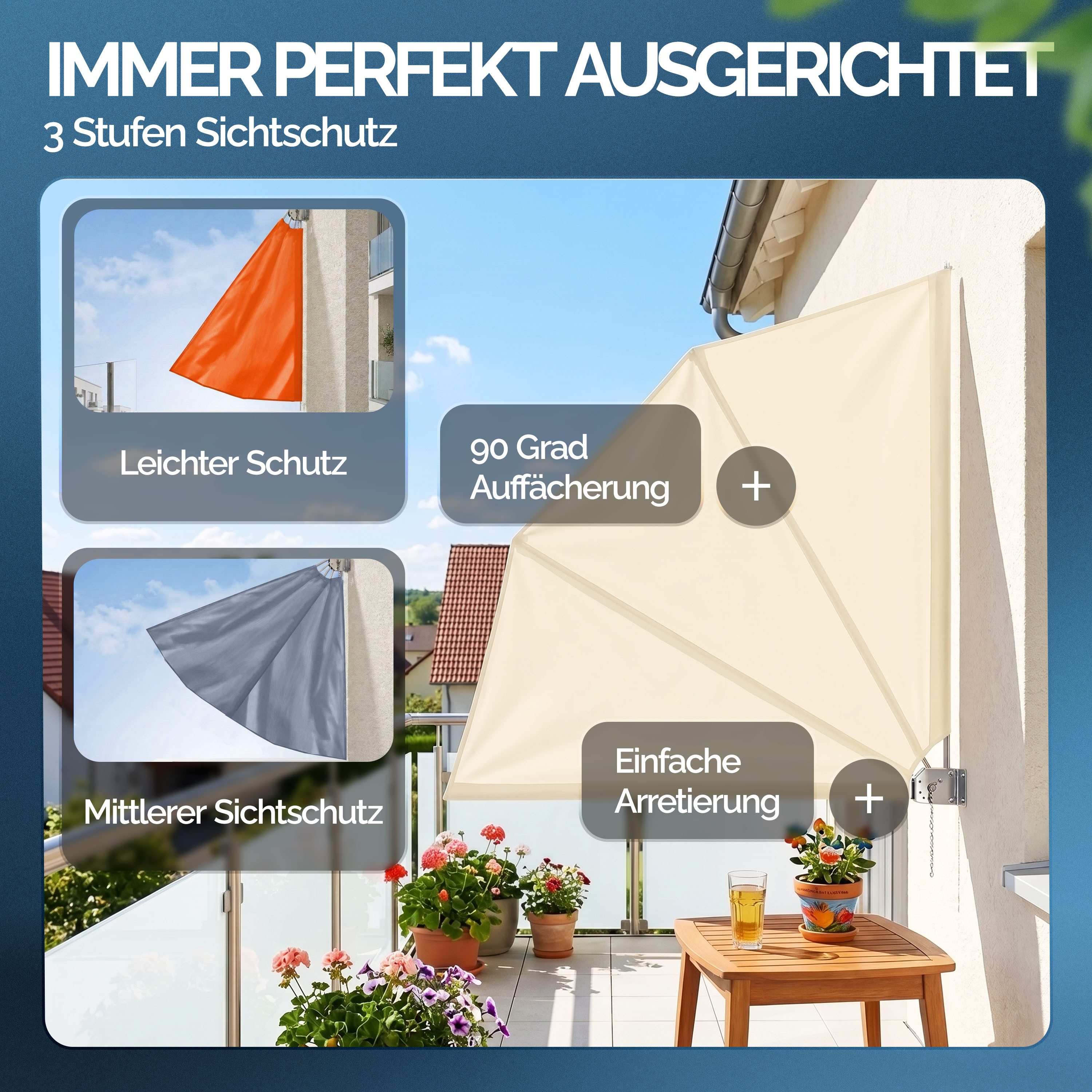 Detex Balkonsichtschutz Sichtschutz Seitenmarkise Sonnenschutz Trennwand Wandhalterung