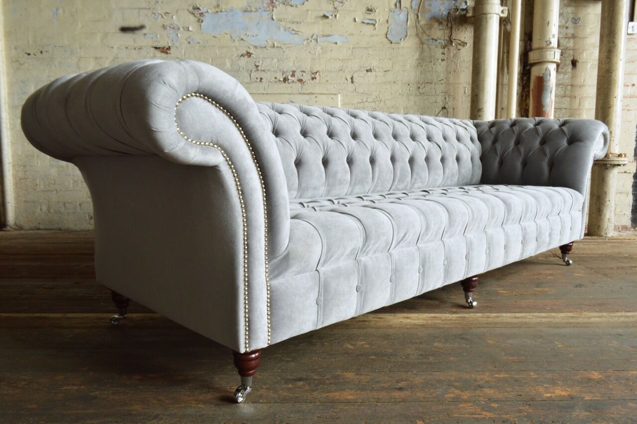 Xlmoebel Chesterfield-Sofa Klassisches Chesterfield-Sofa in grauem Leder, Hergestellt in Europa