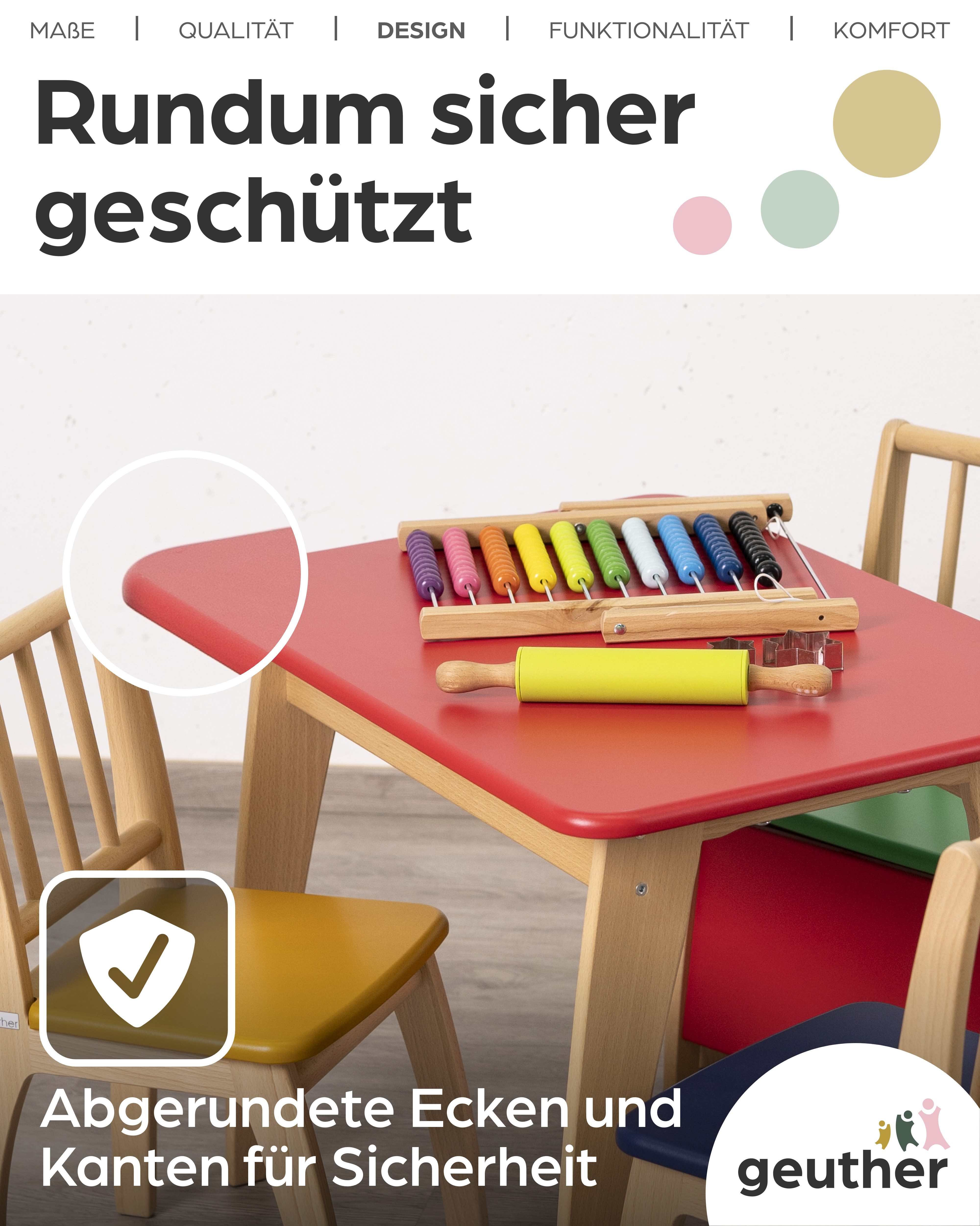 Geuther Kindersitzgruppe Tisch Bambino aus Massivholz – Kindertisch – Höhe 55 cm