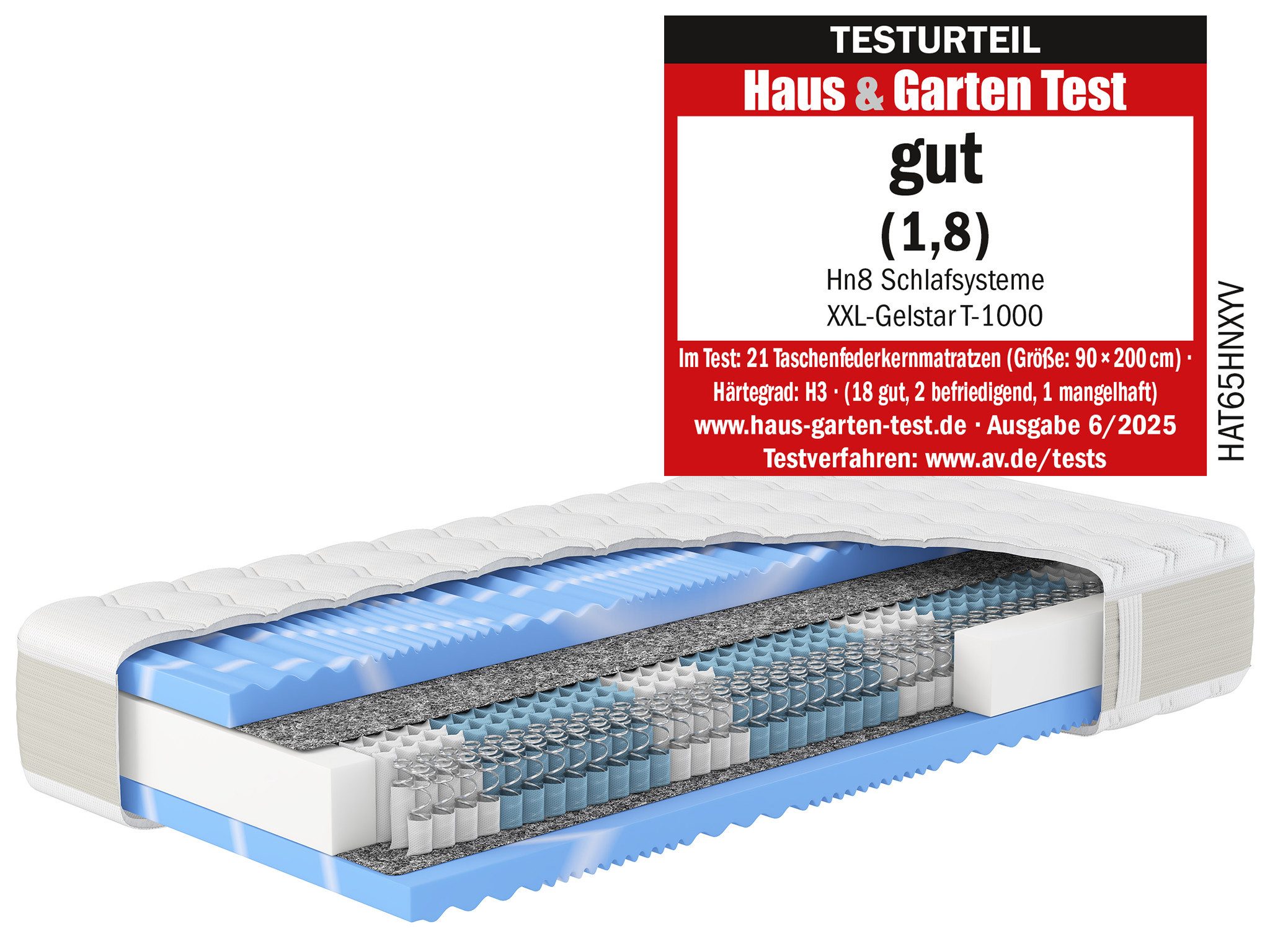 Taschenfederkernmatratze Premium-Taschenfederkern-Matratze XXL Gelstar T-1000, 25cm Komforthöhe, Hn8 Schlafsysteme, 25 cm hoch, (1-tlg), Körperunterstützung durch Geltouch Auflage, 90x200 cm & weitere Größen