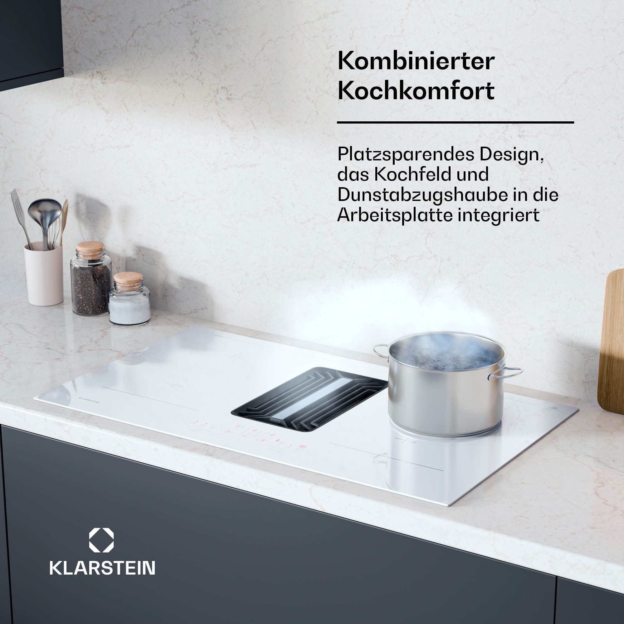 Klarstein Induktions-Kochfeld Airjet, Kochfeld Induktion 4 Zone Flex Touch Timer Küche LED