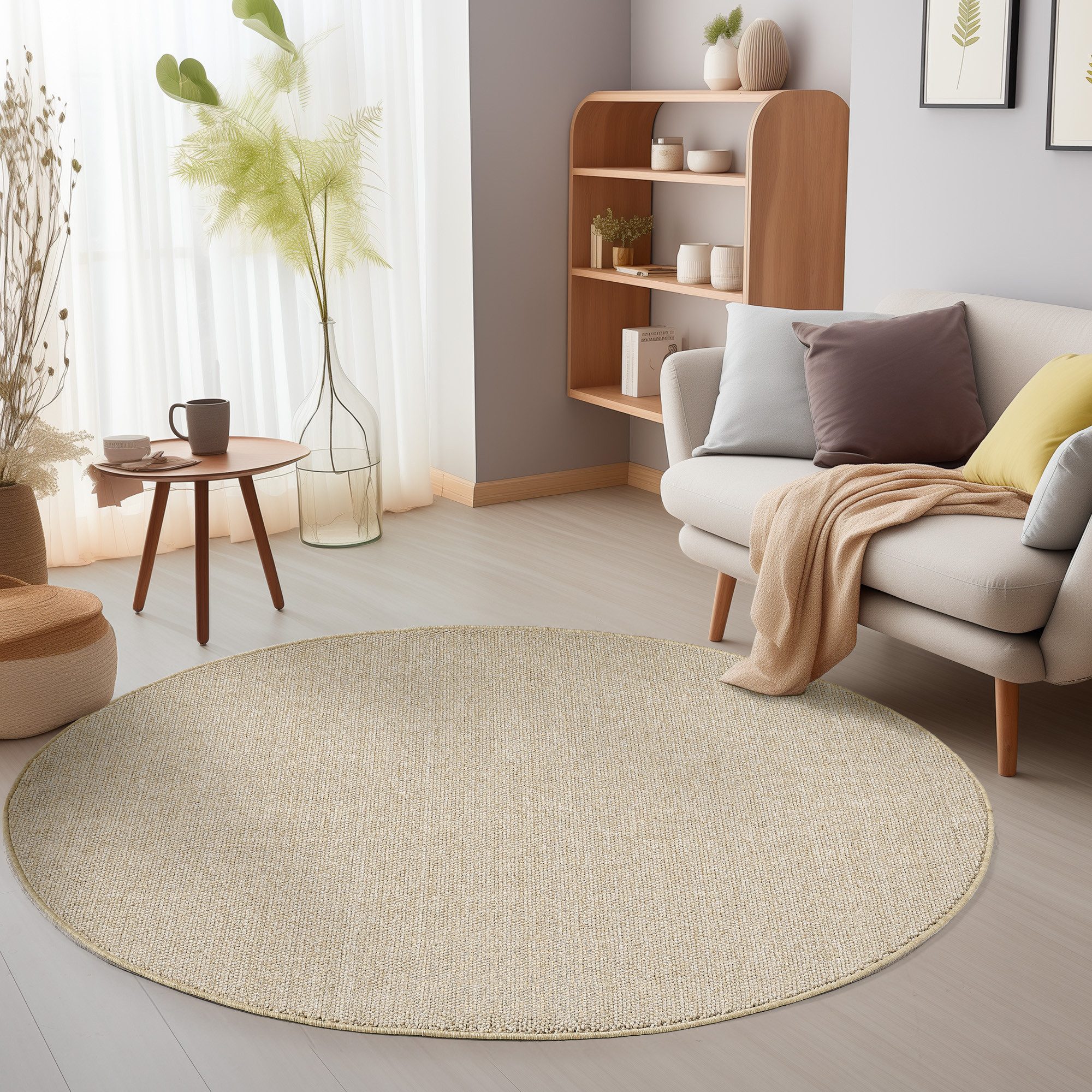 SIMPEX24 Teppich Unicolor, Rund, Höhe: 7 mm, Schlingenteppich Schlafzimmer Einfarbig Meliert Design