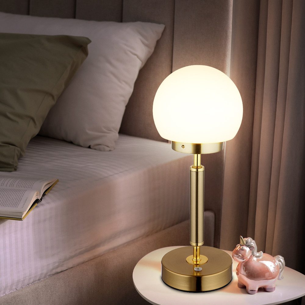 GLOBO LIGHTING LED Tischleuchte, LED-Leuchtmittel fest verbaut, Warmweiß, Neutralweiß, Tageslichtweiß, LED Tischleuchte Nachttischlampe Touchdimmer Glas messing CCT 2er Set