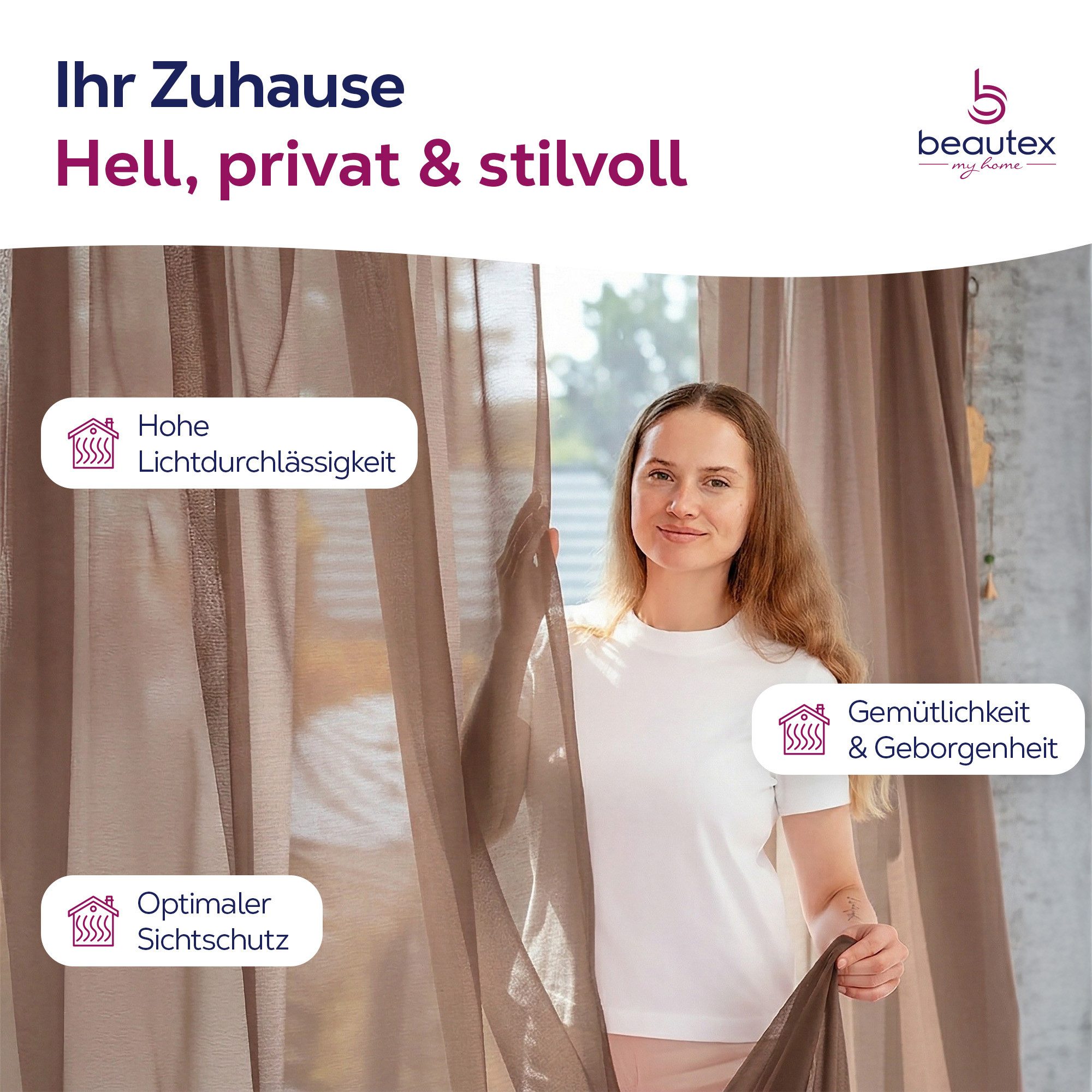 Beautex Gardine transparent Dolly, wählbar mit Kräusel- und Ösen- Aufhängung (2 St), Ösen, transparent