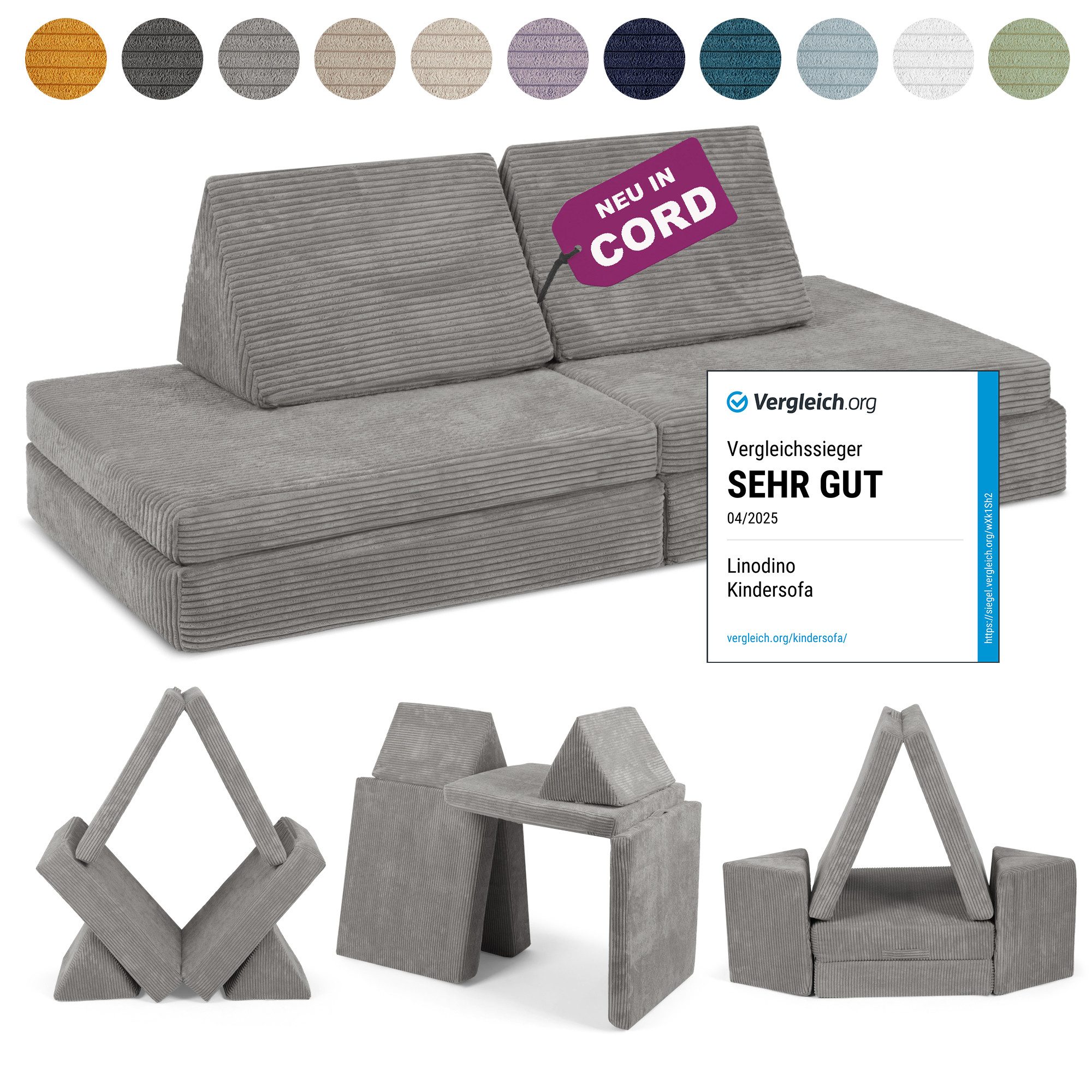 Linodino Kindersofa Spielsofa I aus Schaumstoff Bausteine I Spielcouch für Kinder, 3 Jahre Garantie