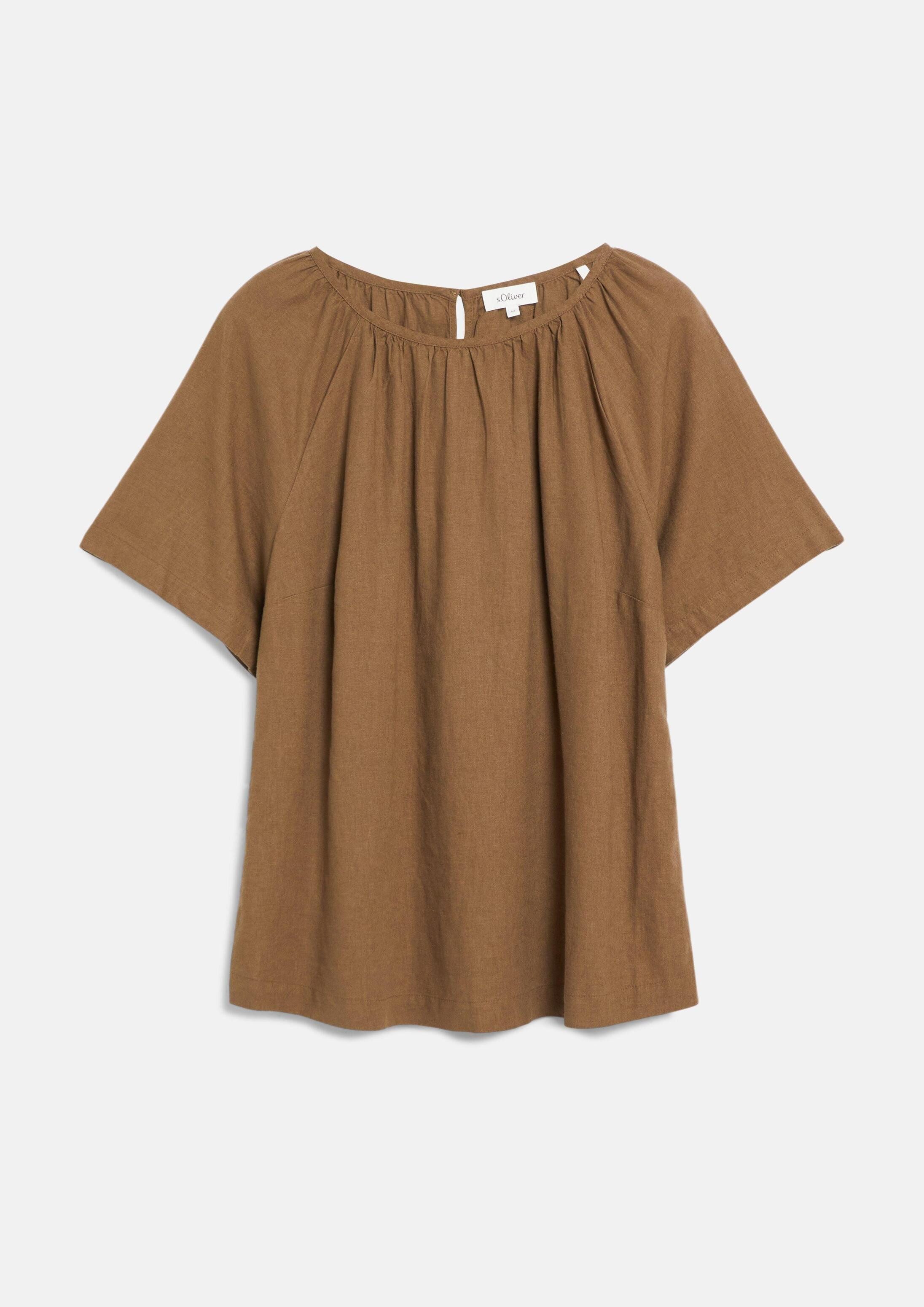 s.Oliver Kurzarmbluse Bluse Leinenmixbluse mit Raffungen