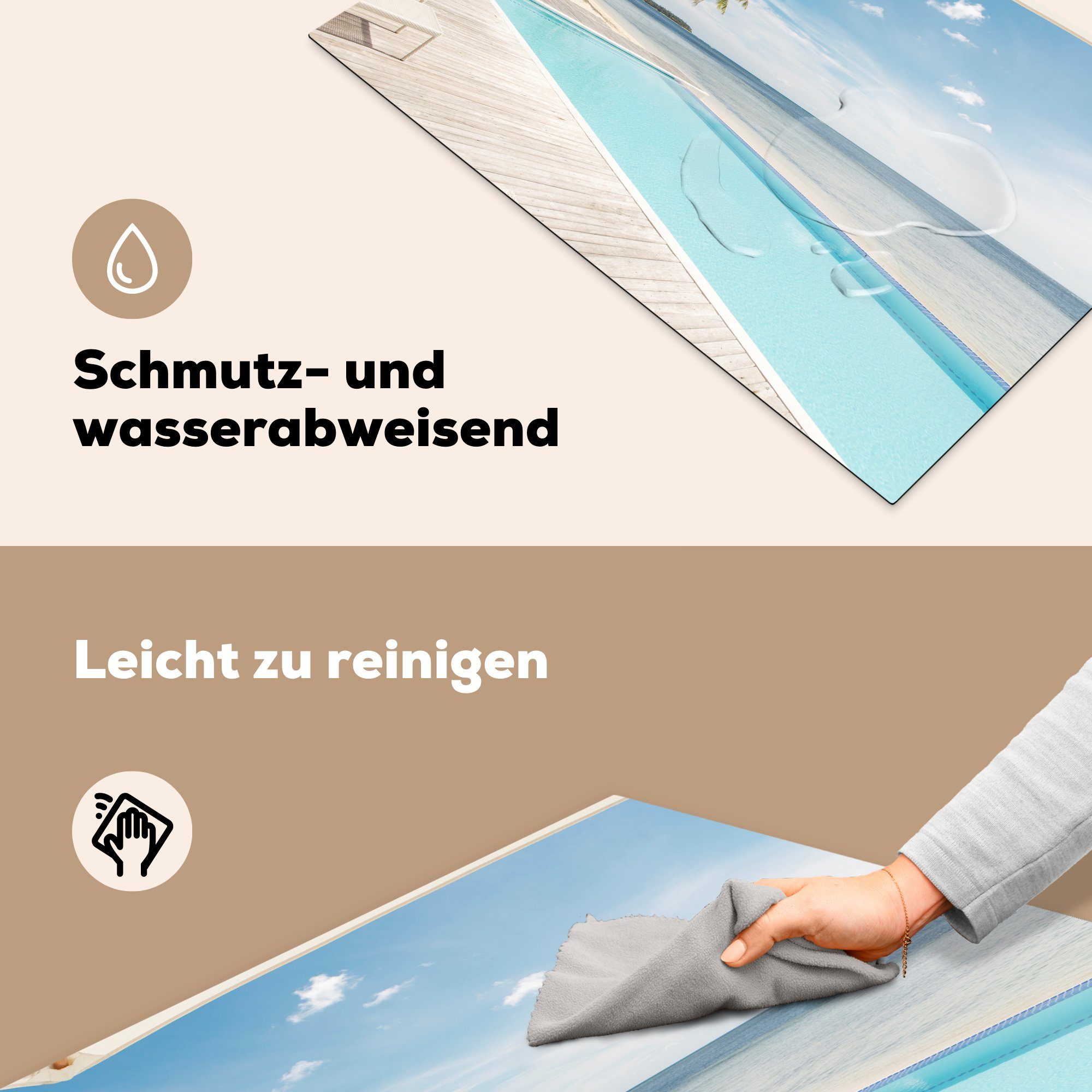 die Ceranfeldabdeckung Sommer, MuchoWow cm, Schwimmbad Palme Vinyl, - (1 Schutz küche, 81x52 tlg), Induktionskochfeld Herdblende-/Abdeckplatte - für